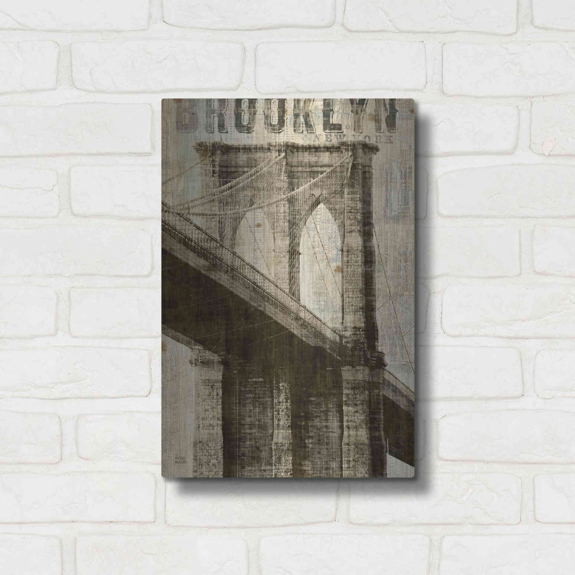 Luxe Metal Art 'Vintage NY Brooklyn Bridge' by Michael Mullan, Metal Wall Art,12x16