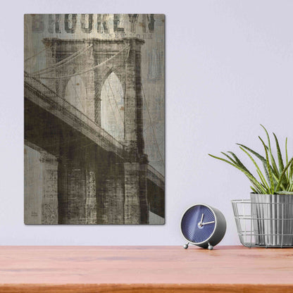 Luxe Metal Art 'Vintage NY Brooklyn Bridge' by Michael Mullan, Metal Wall Art,12x16