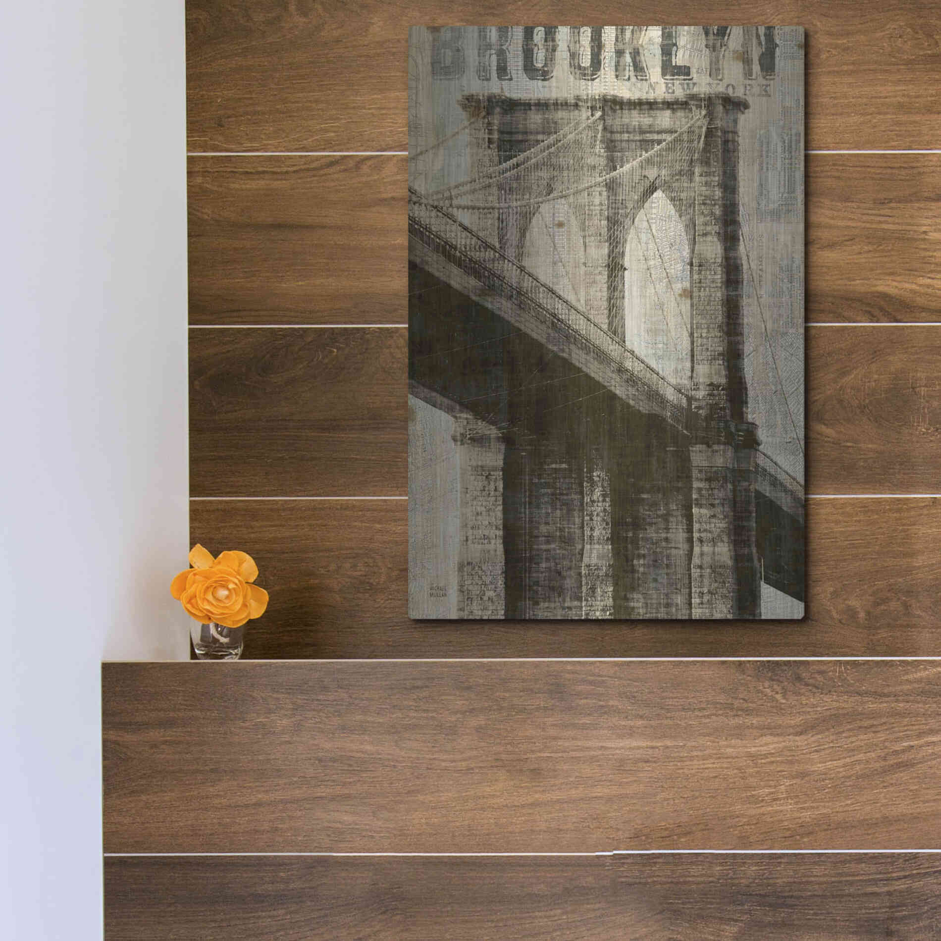 Luxe Metal Art 'Vintage NY Brooklyn Bridge' by Michael Mullan, Metal Wall Art,12x16