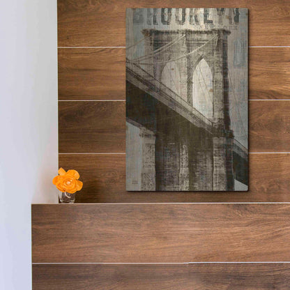 Luxe Metal Art 'Vintage NY Brooklyn Bridge' by Michael Mullan, Metal Wall Art,12x16