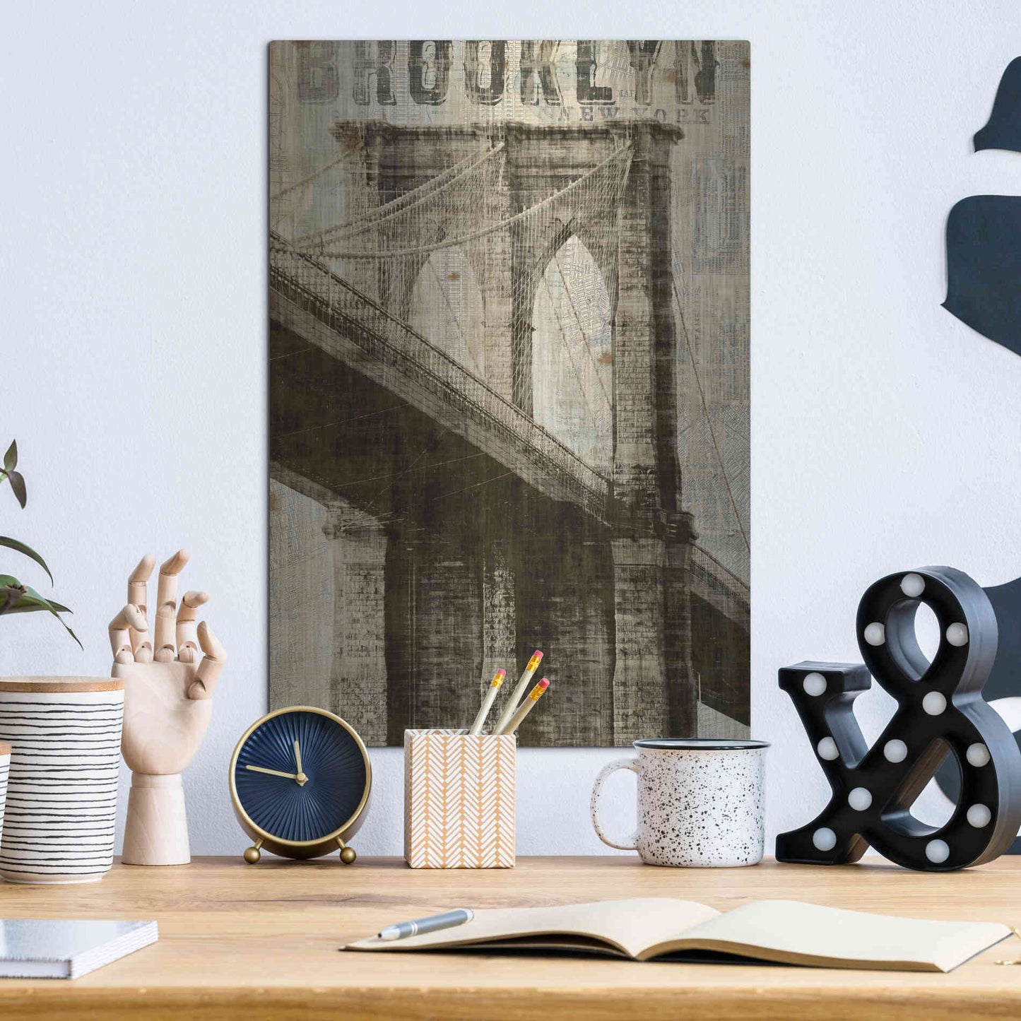 Luxe Metal Art 'Vintage NY Brooklyn Bridge' by Michael Mullan, Metal Wall Art,12x16