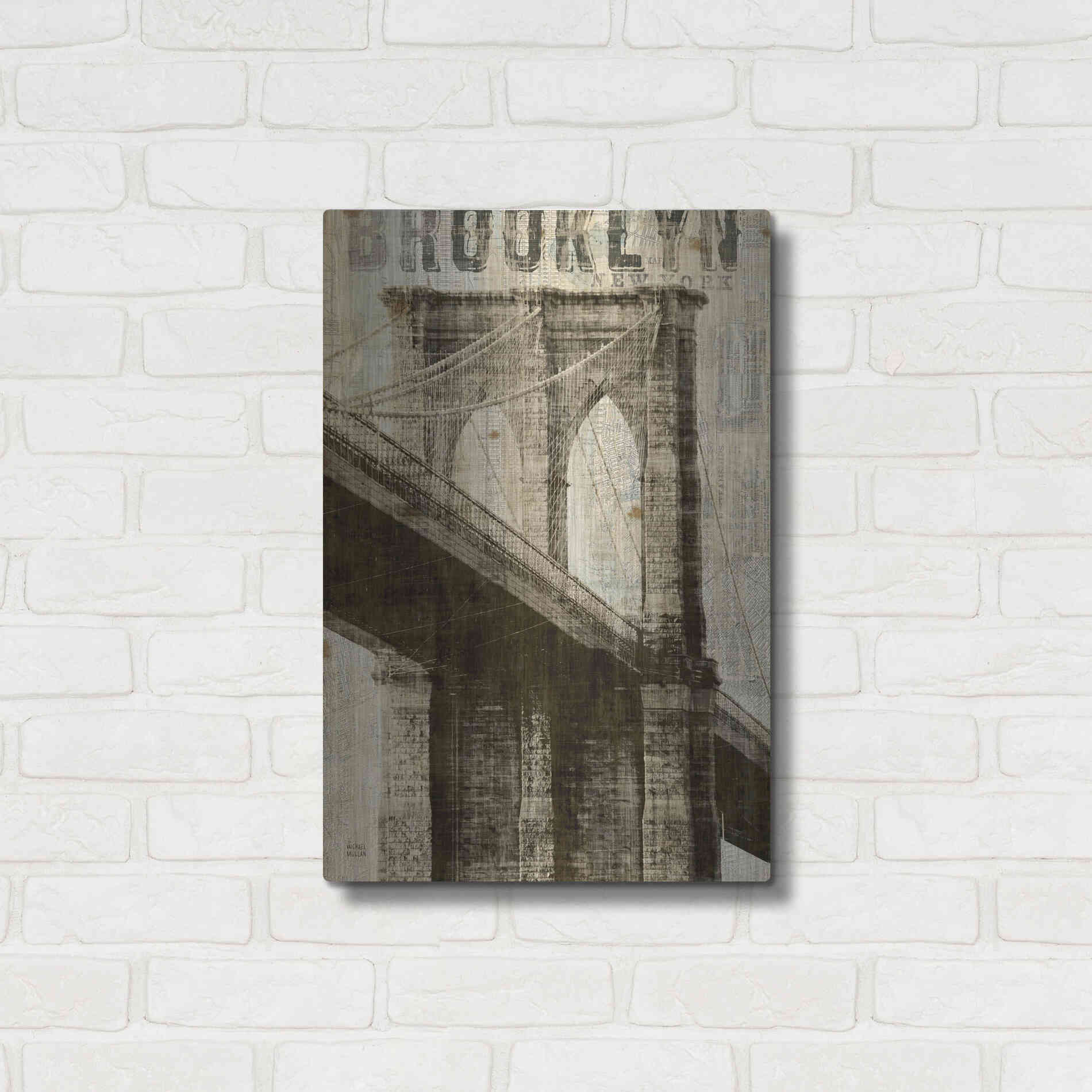 Luxe Metal Art 'Vintage NY Brooklyn Bridge' by Michael Mullan, Metal Wall Art,16x24