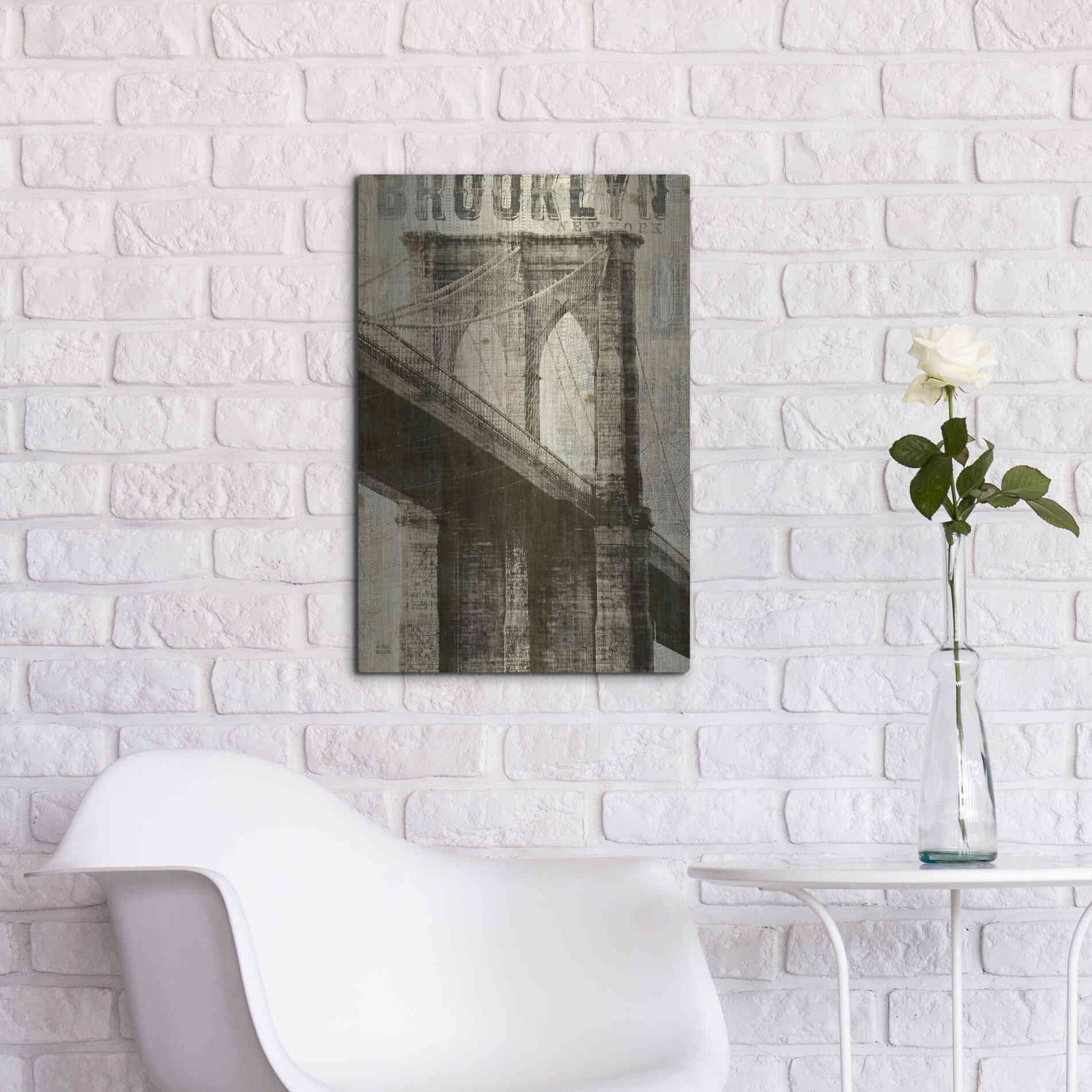 Luxe Metal Art 'Vintage NY Brooklyn Bridge' by Michael Mullan, Metal Wall Art,16x24