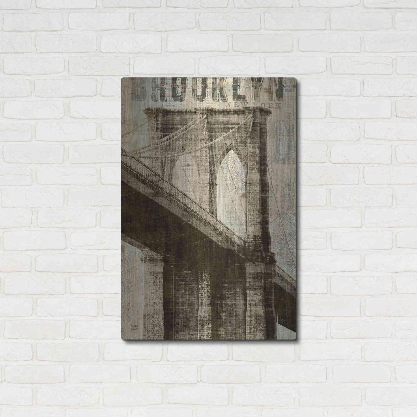 Luxe Metal Art 'Vintage NY Brooklyn Bridge' by Michael Mullan, Metal Wall Art,24x36