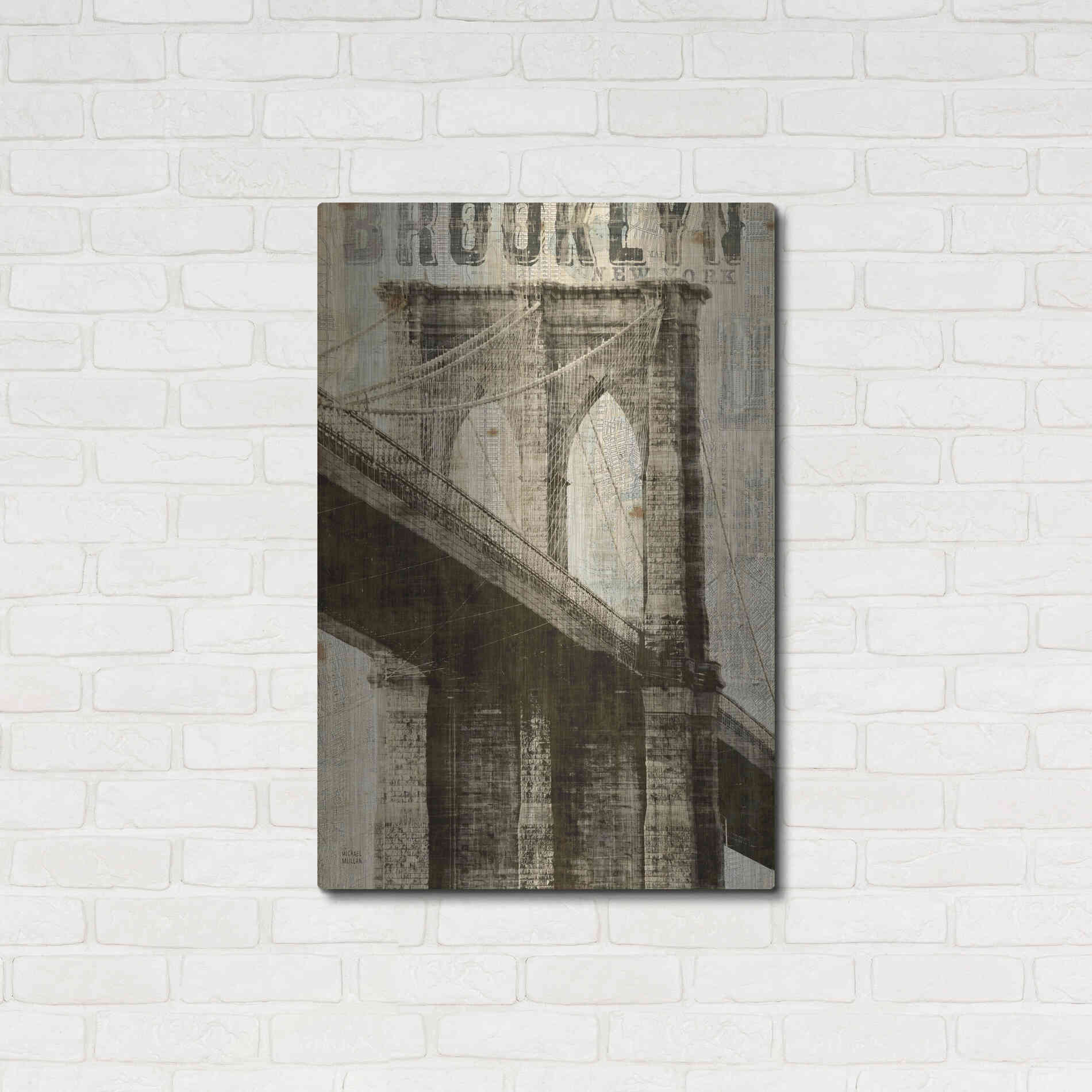 Luxe Metal Art 'Vintage NY Brooklyn Bridge' by Michael Mullan, Metal Wall Art,24x36