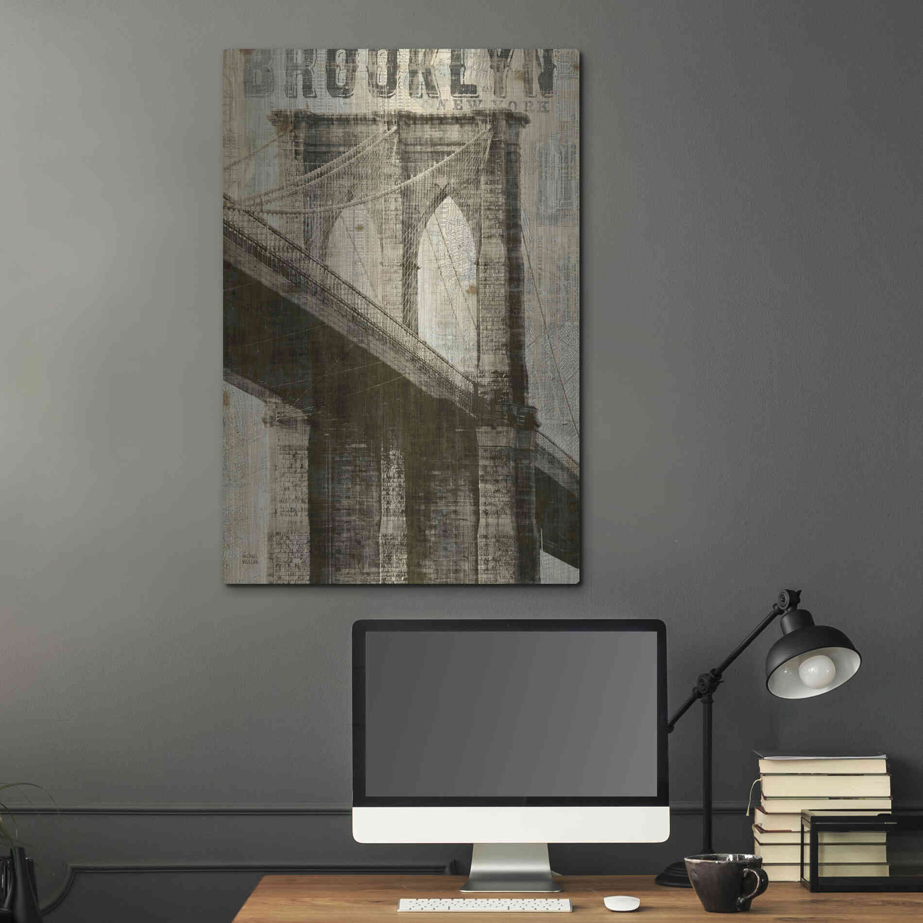 Luxe Metal Art 'Vintage NY Brooklyn Bridge' by Michael Mullan, Metal Wall Art,24x36