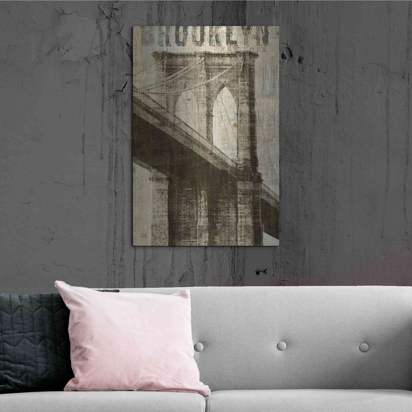Luxe Metal Art 'Vintage NY Brooklyn Bridge' by Michael Mullan, Metal Wall Art,24x36