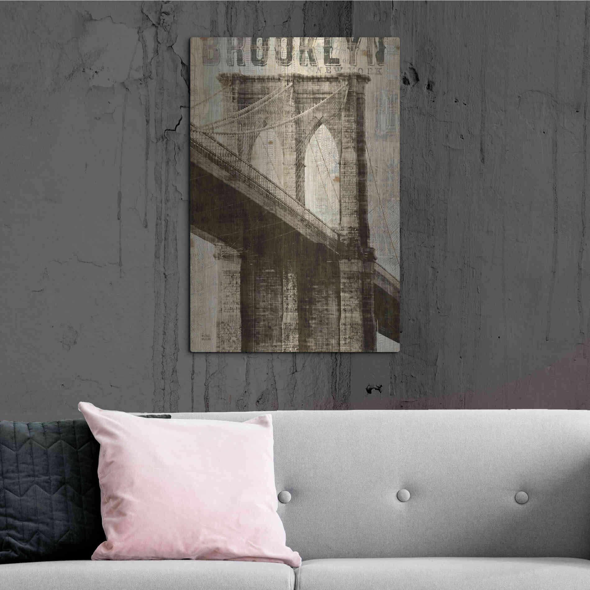 Luxe Metal Art 'Vintage NY Brooklyn Bridge' by Michael Mullan, Metal Wall Art,24x36