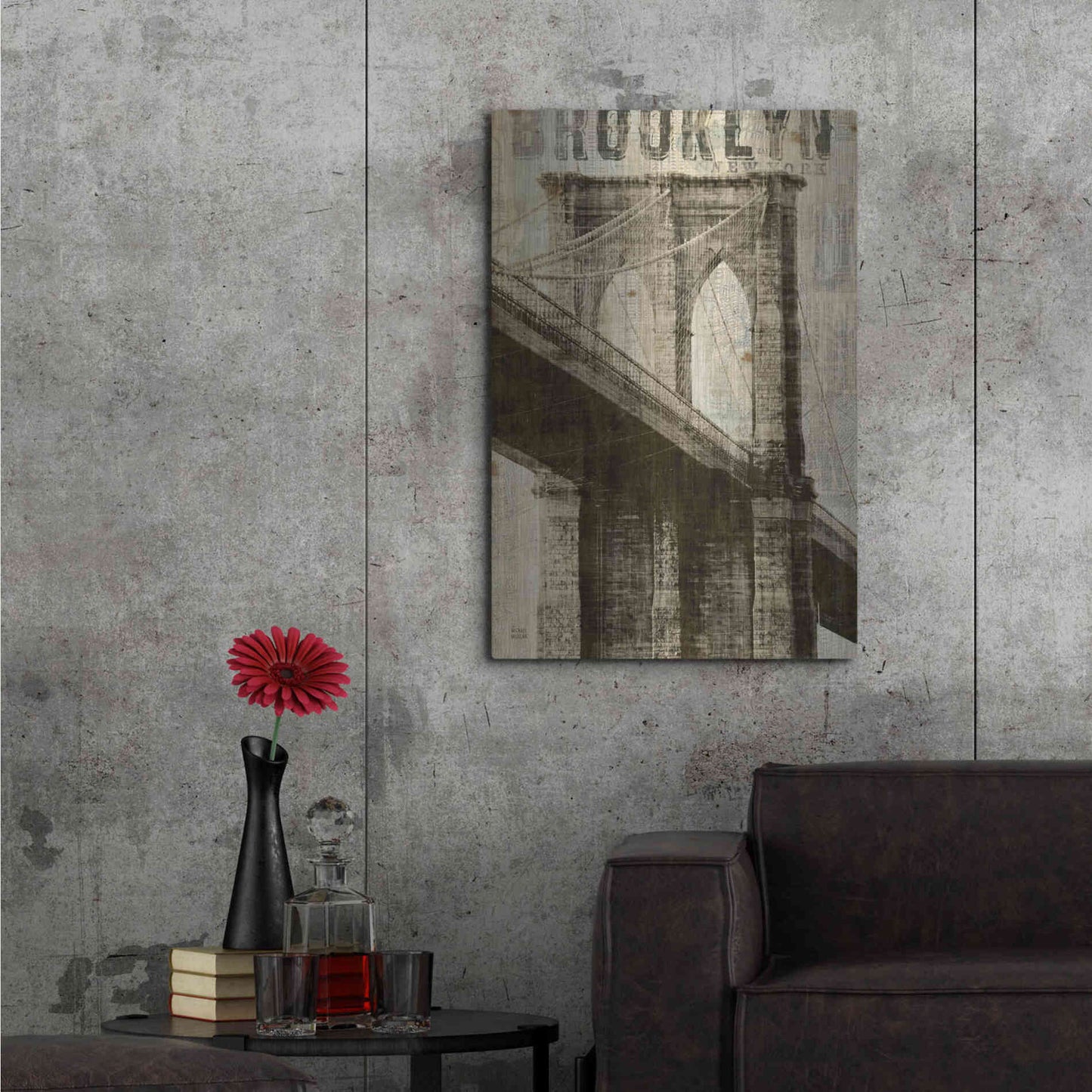 Luxe Metal Art 'Vintage NY Brooklyn Bridge' by Michael Mullan, Metal Wall Art,24x36