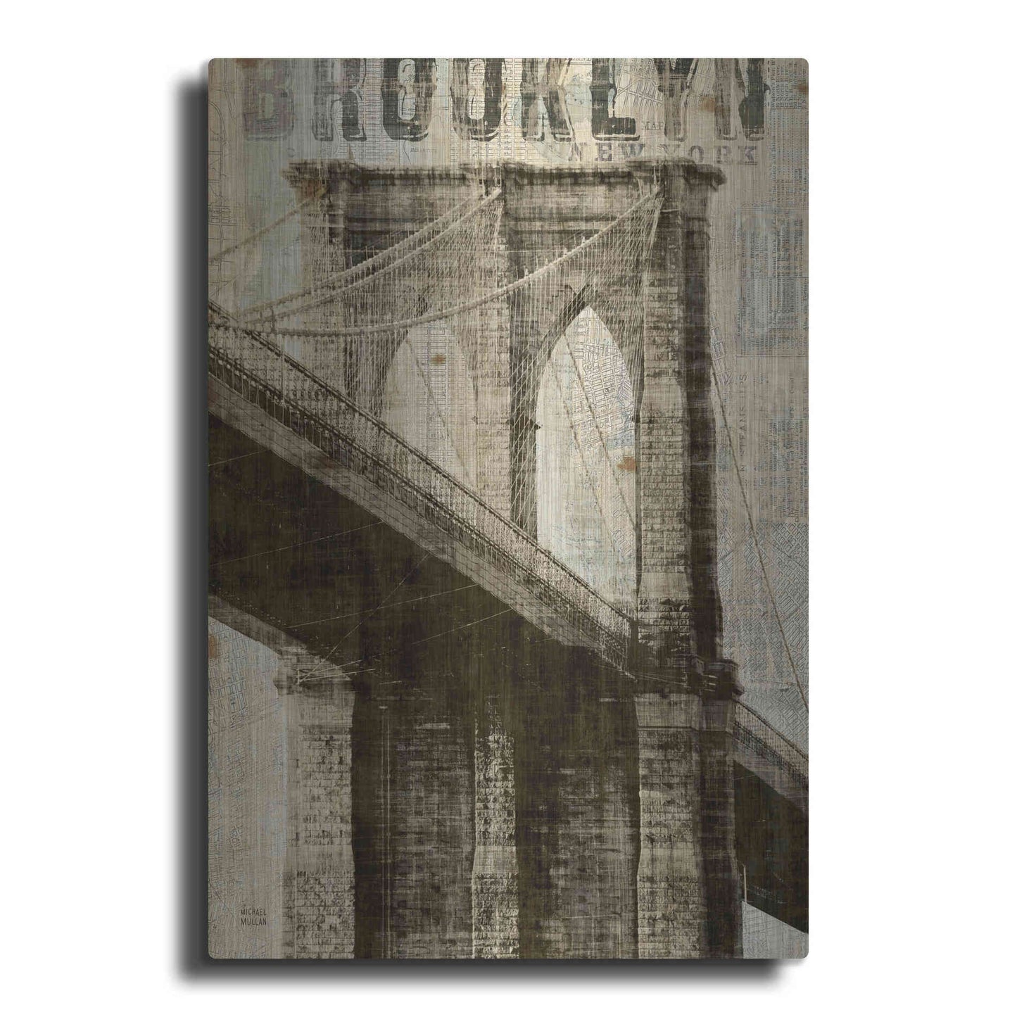 Luxe Metal Art 'Vintage NY Brooklyn Bridge' by Michael Mullan, Metal Wall Art