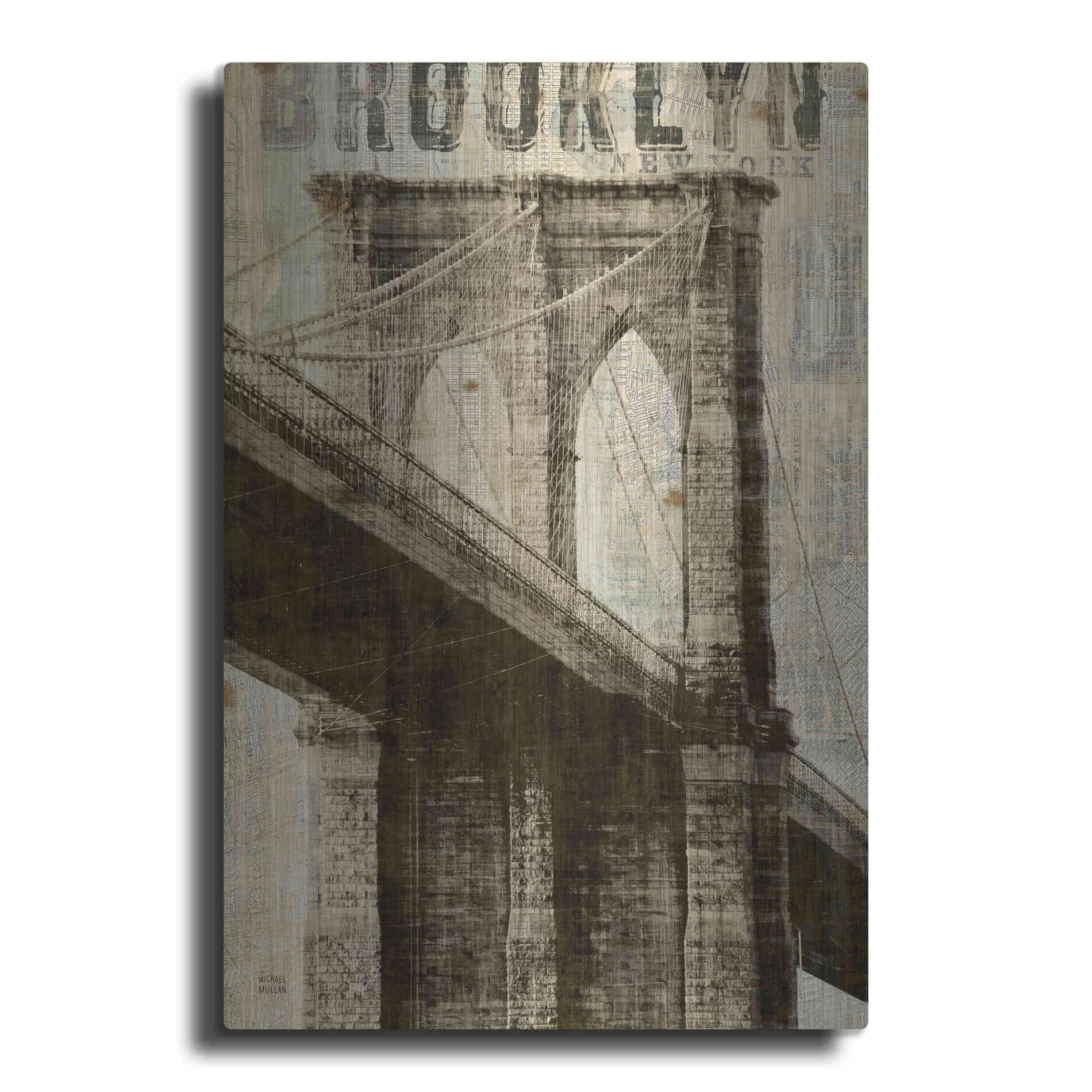 Luxe Metal Art 'Vintage NY Brooklyn Bridge' by Michael Mullan, Metal Wall Art