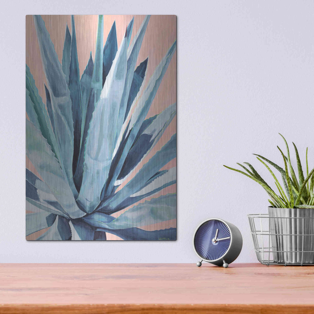 Luxe Metal Art 'Agave With Coral by Alana Clumeck Metal Wall Art,12x16