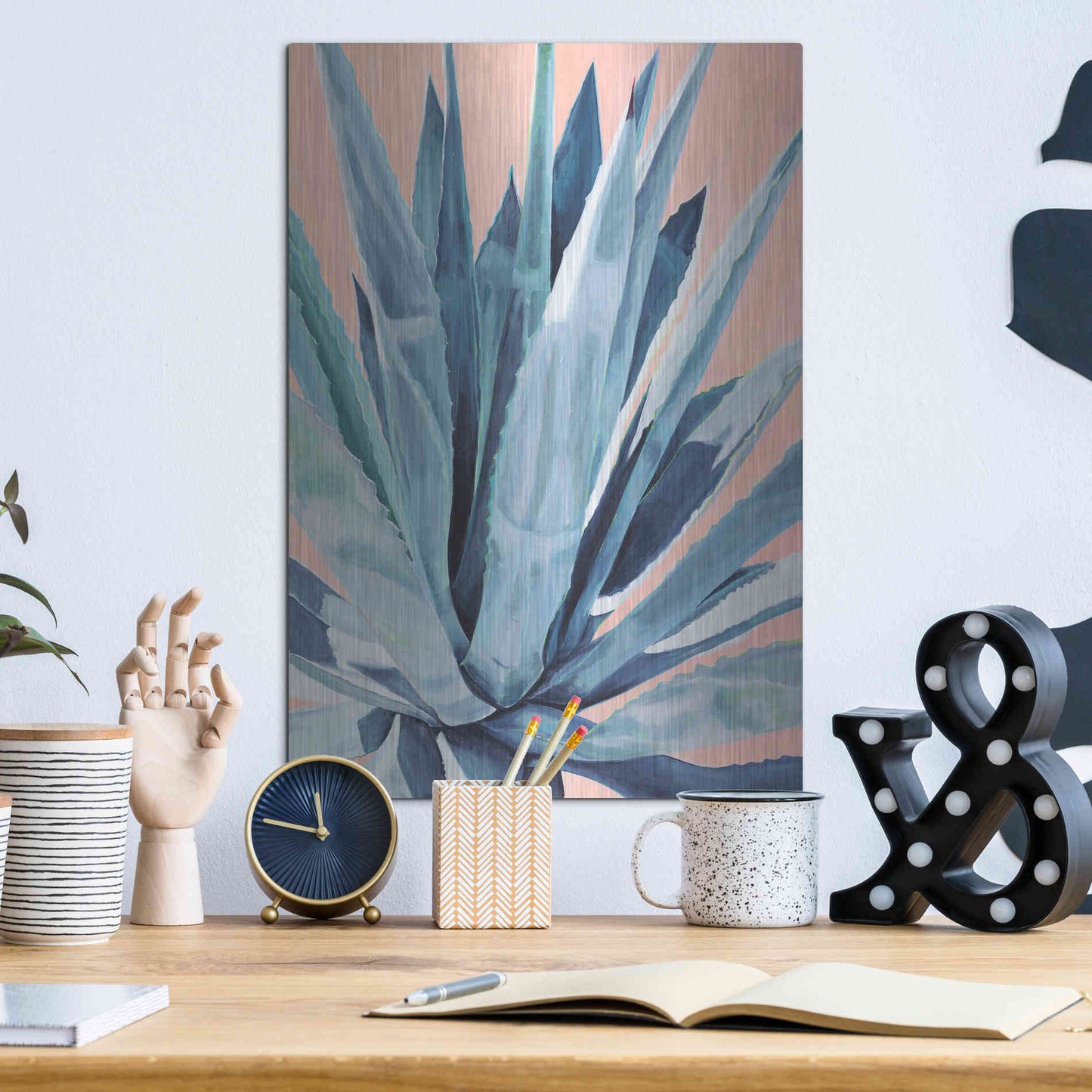 Luxe Metal Art 'Agave With Coral by Alana Clumeck Metal Wall Art,12x16