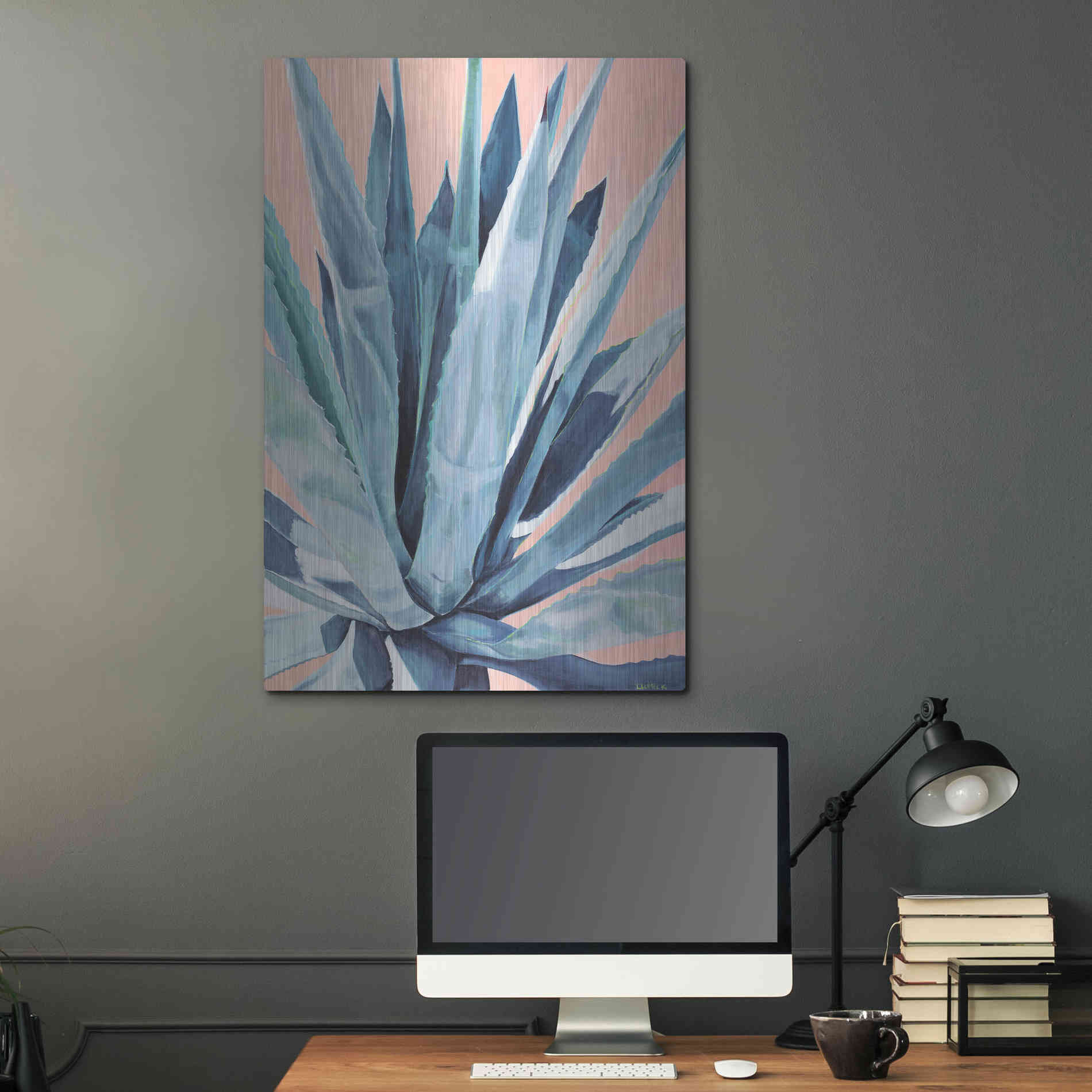Luxe Metal Art 'Agave With Coral by Alana Clumeck Metal Wall Art,24x36