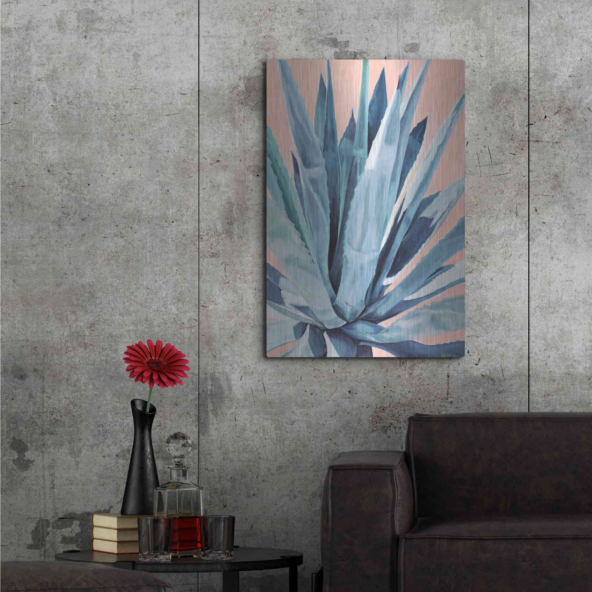 Luxe Metal Art 'Agave With Coral by Alana Clumeck Metal Wall Art,24x36