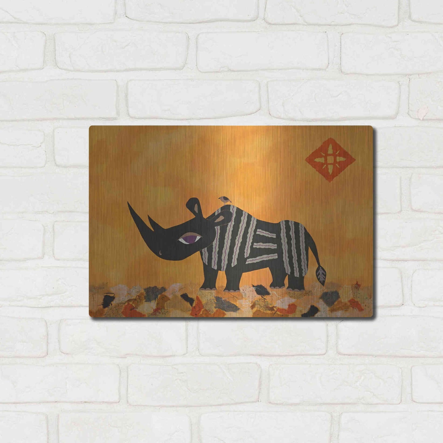 Luxe Metal Art 'Rhino with Summer Sky by Casey Craig Metal Wall Art,16x12