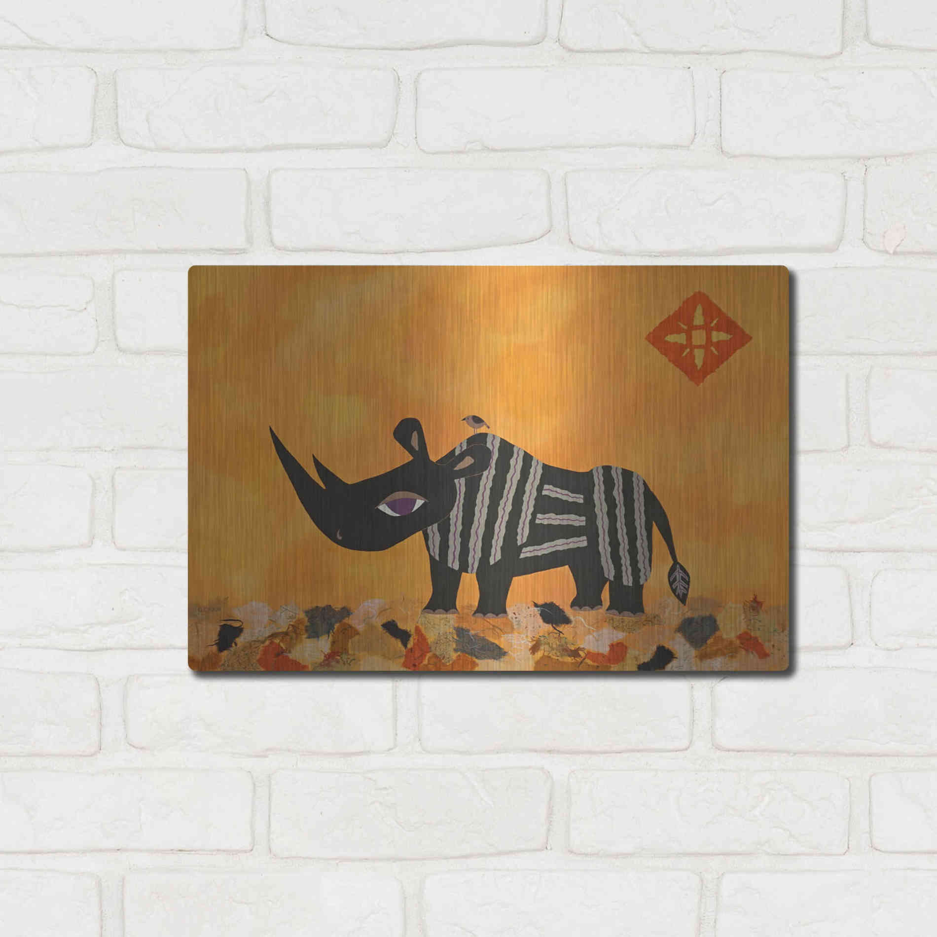 Luxe Metal Art 'Rhino with Summer Sky by Casey Craig Metal Wall Art,16x12