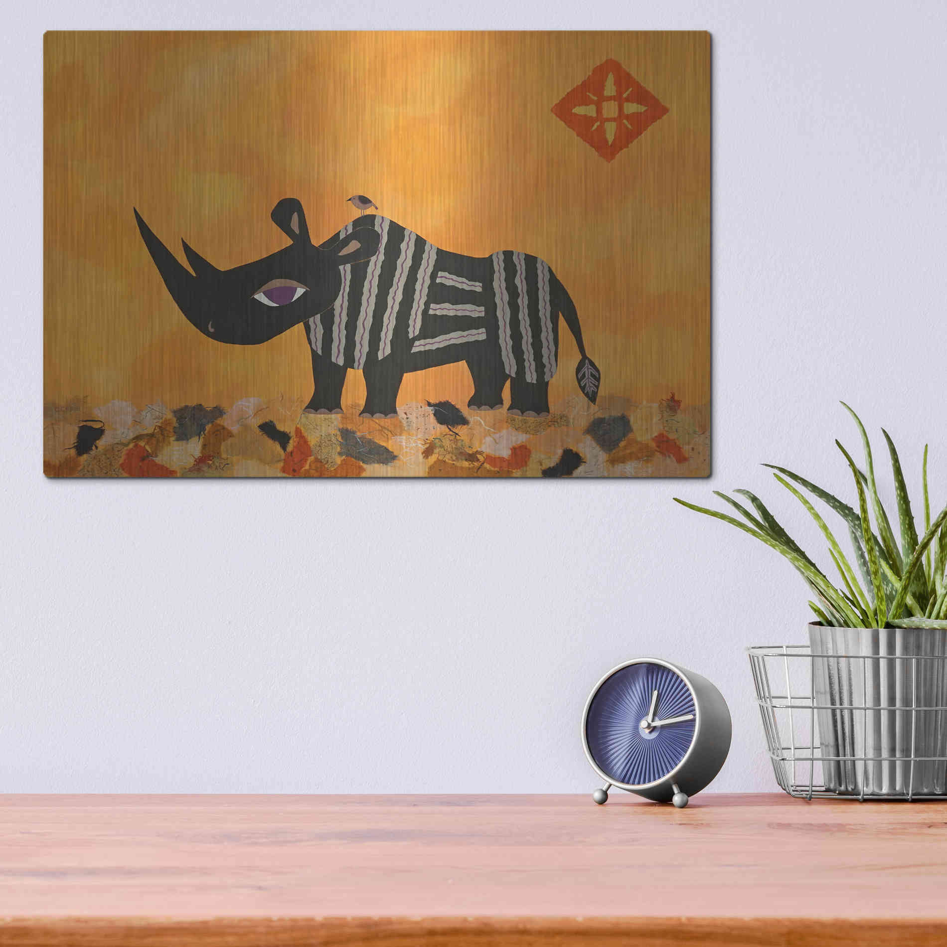 Luxe Metal Art 'Rhino with Summer Sky by Casey Craig Metal Wall Art,16x12