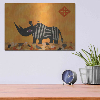 Luxe Metal Art 'Rhino with Summer Sky by Casey Craig Metal Wall Art,16x12