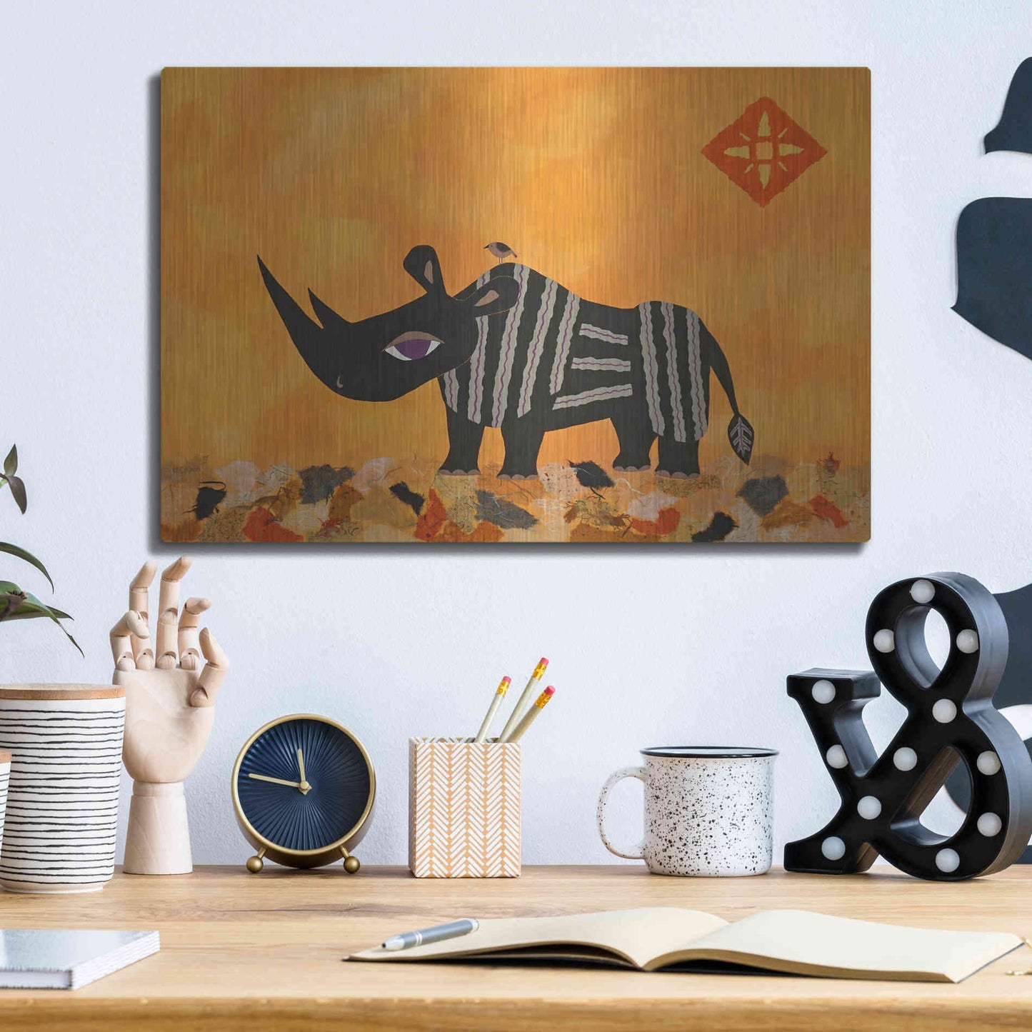 Luxe Metal Art 'Rhino with Summer Sky by Casey Craig Metal Wall Art,16x12