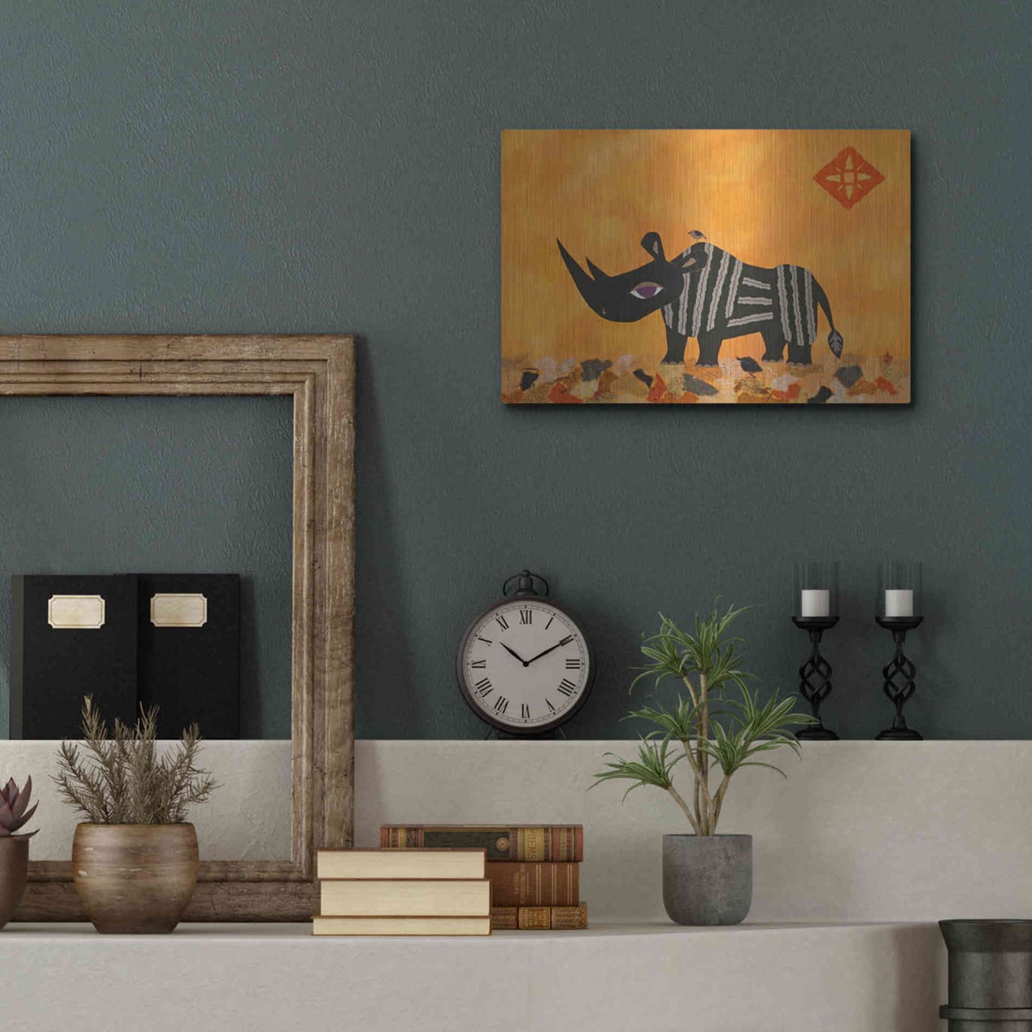 Luxe Metal Art 'Rhino with Summer Sky by Casey Craig Metal Wall Art,16x12