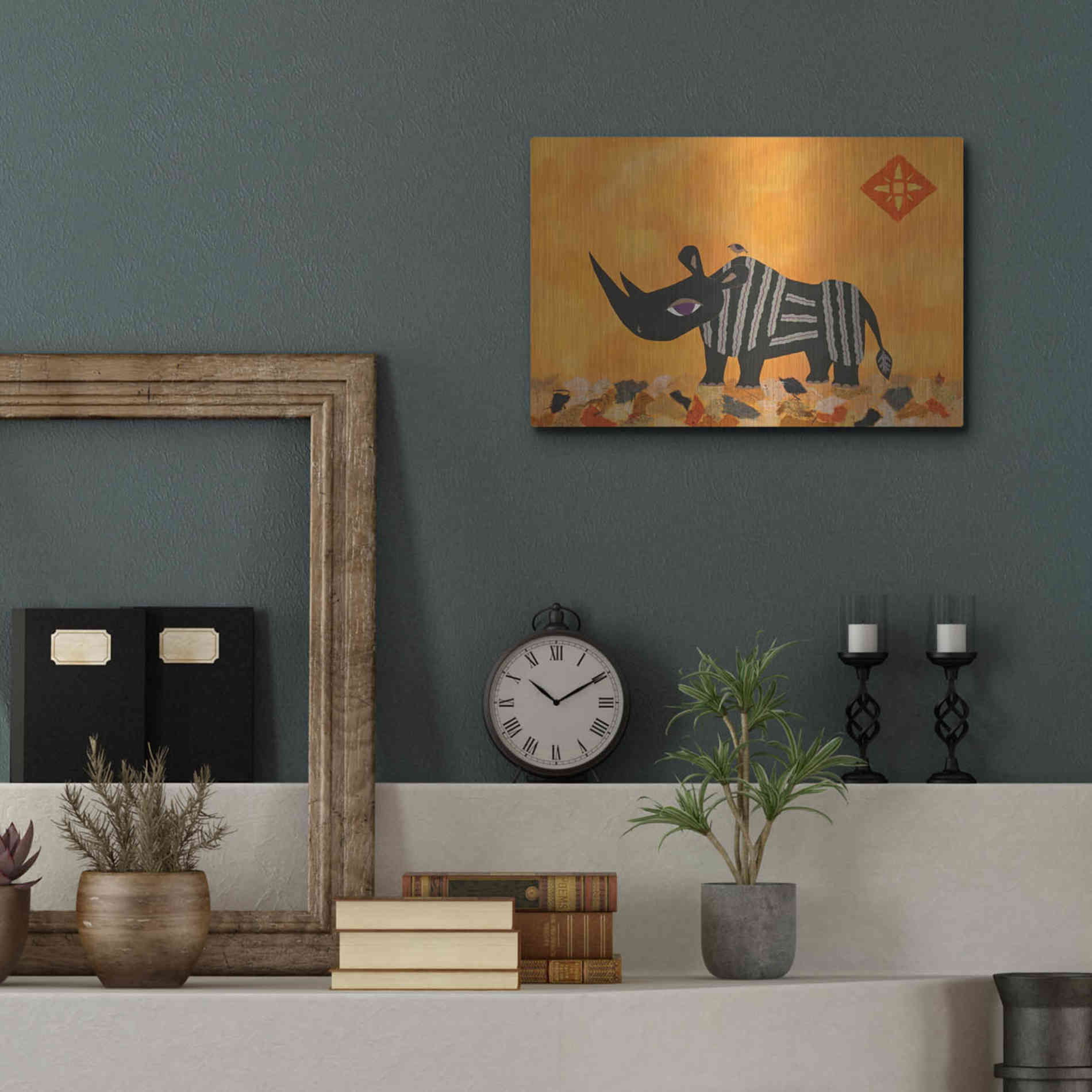 Luxe Metal Art 'Rhino with Summer Sky by Casey Craig Metal Wall Art,16x12