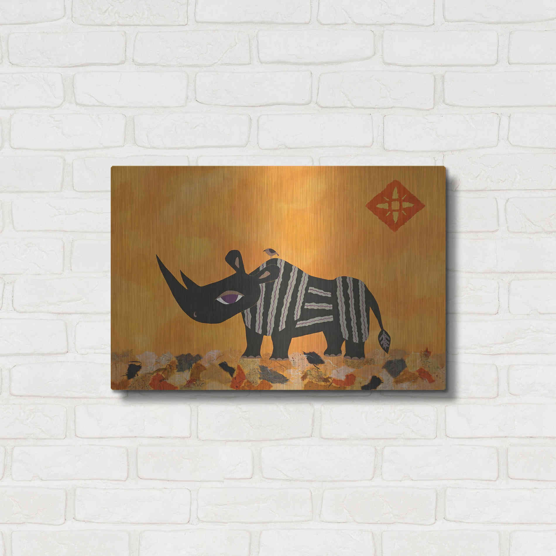 Luxe Metal Art 'Rhino with Summer Sky by Casey Craig Metal Wall Art,24x16