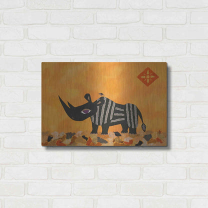 Luxe Metal Art 'Rhino with Summer Sky by Casey Craig Metal Wall Art,24x16