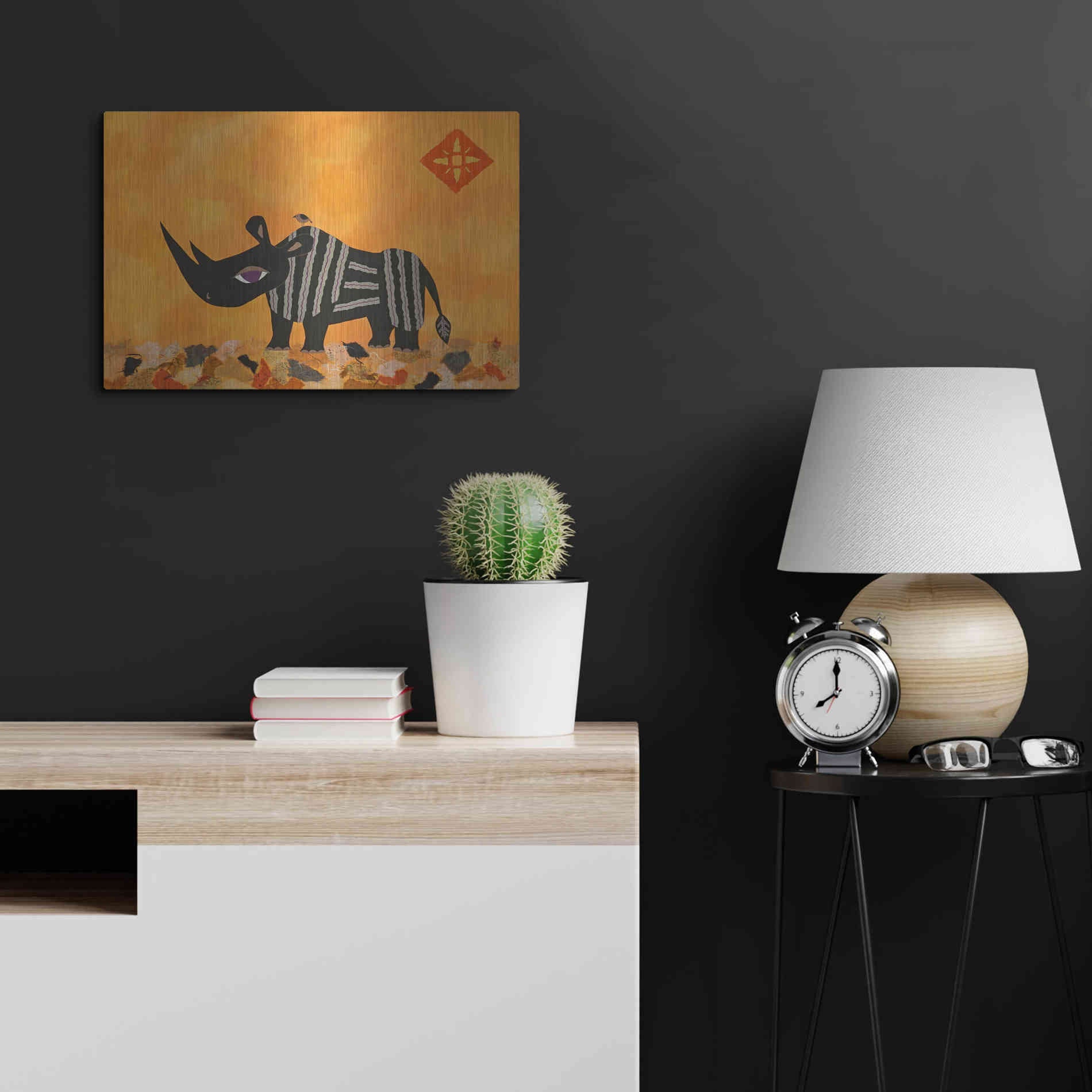 Luxe Metal Art 'Rhino with Summer Sky by Casey Craig Metal Wall Art,24x16
