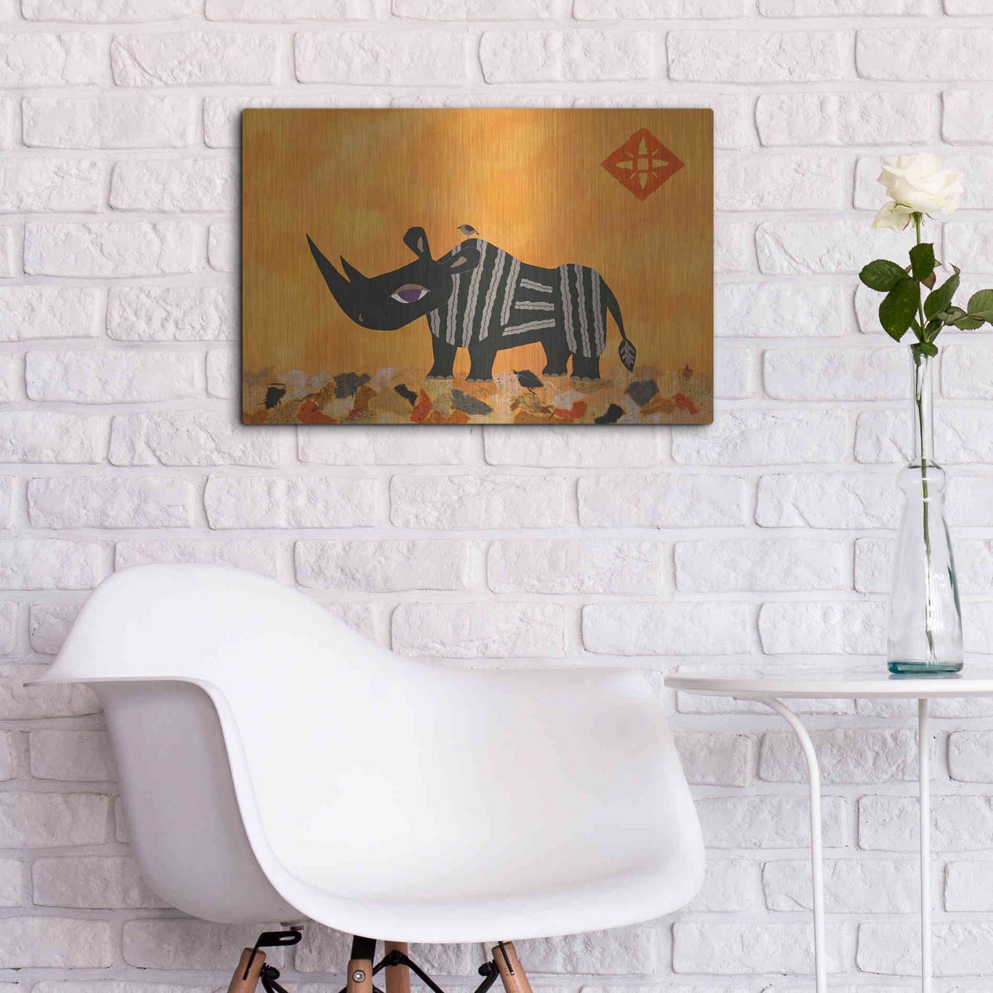 Luxe Metal Art 'Rhino with Summer Sky by Casey Craig Metal Wall Art,24x16