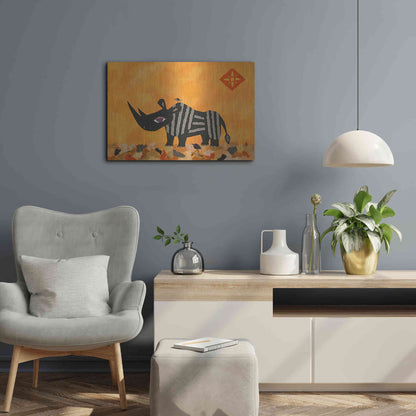 Luxe Metal Art 'Rhino with Summer Sky by Casey Craig Metal Wall Art,24x16