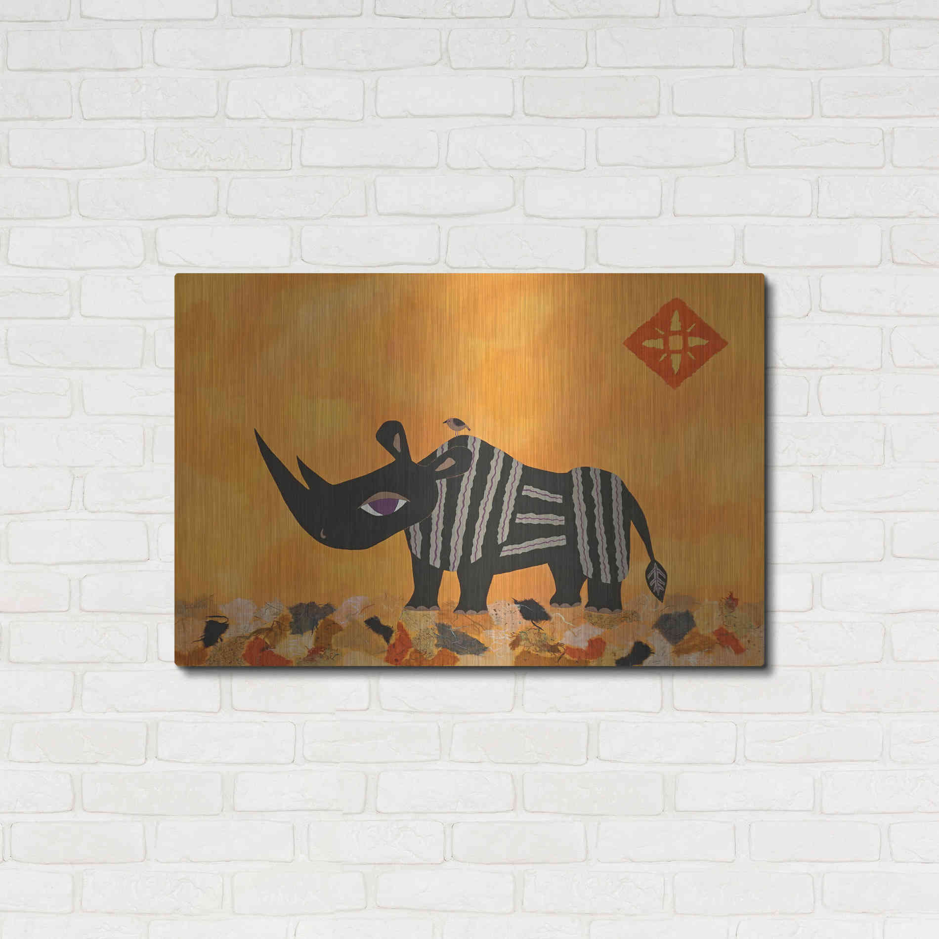 Luxe Metal Art 'Rhino with Summer Sky by Casey Craig Metal Wall Art,36x24