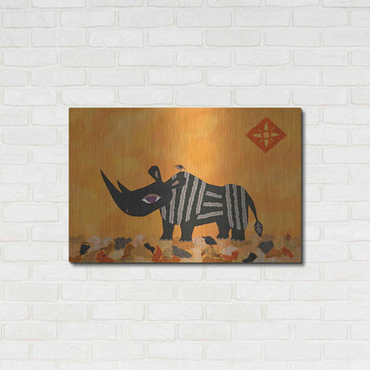 Luxe Metal Art 'Rhino with Summer Sky by Casey Craig Metal Wall Art,36x24