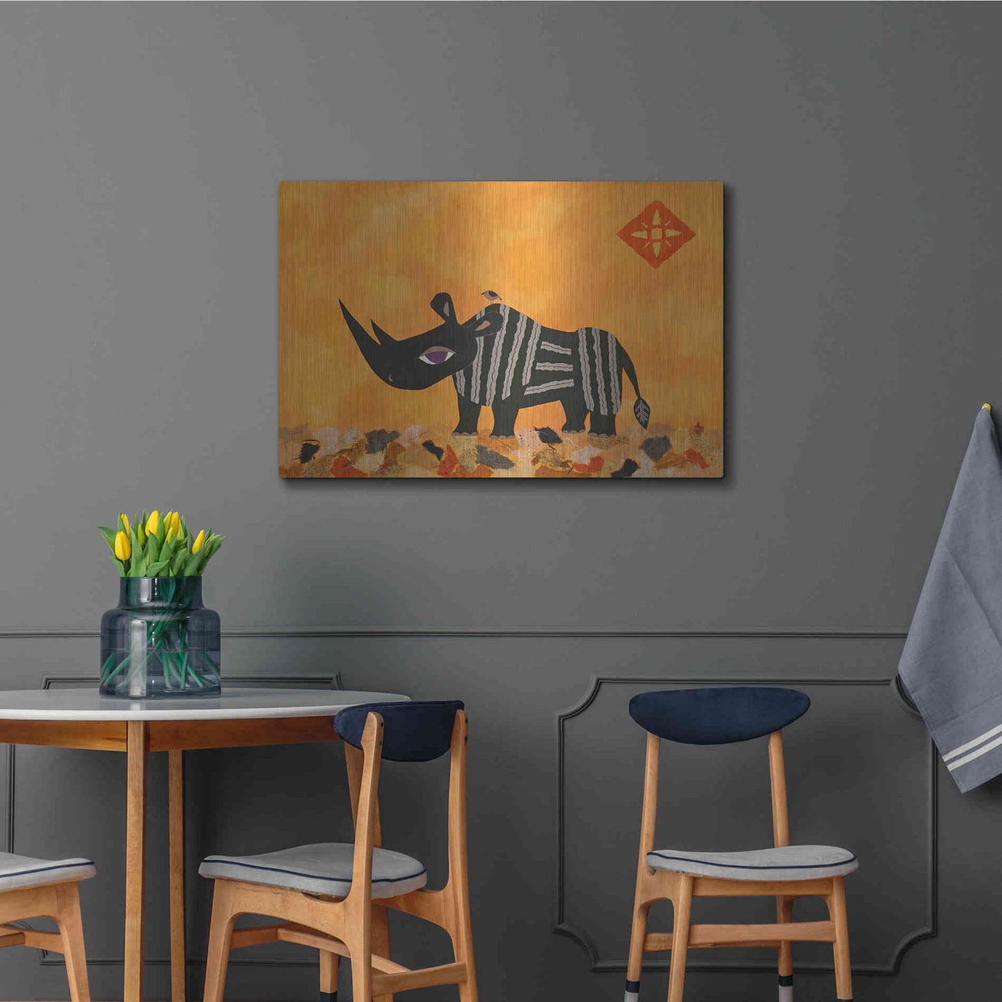 Luxe Metal Art 'Rhino with Summer Sky by Casey Craig Metal Wall Art,36x24
