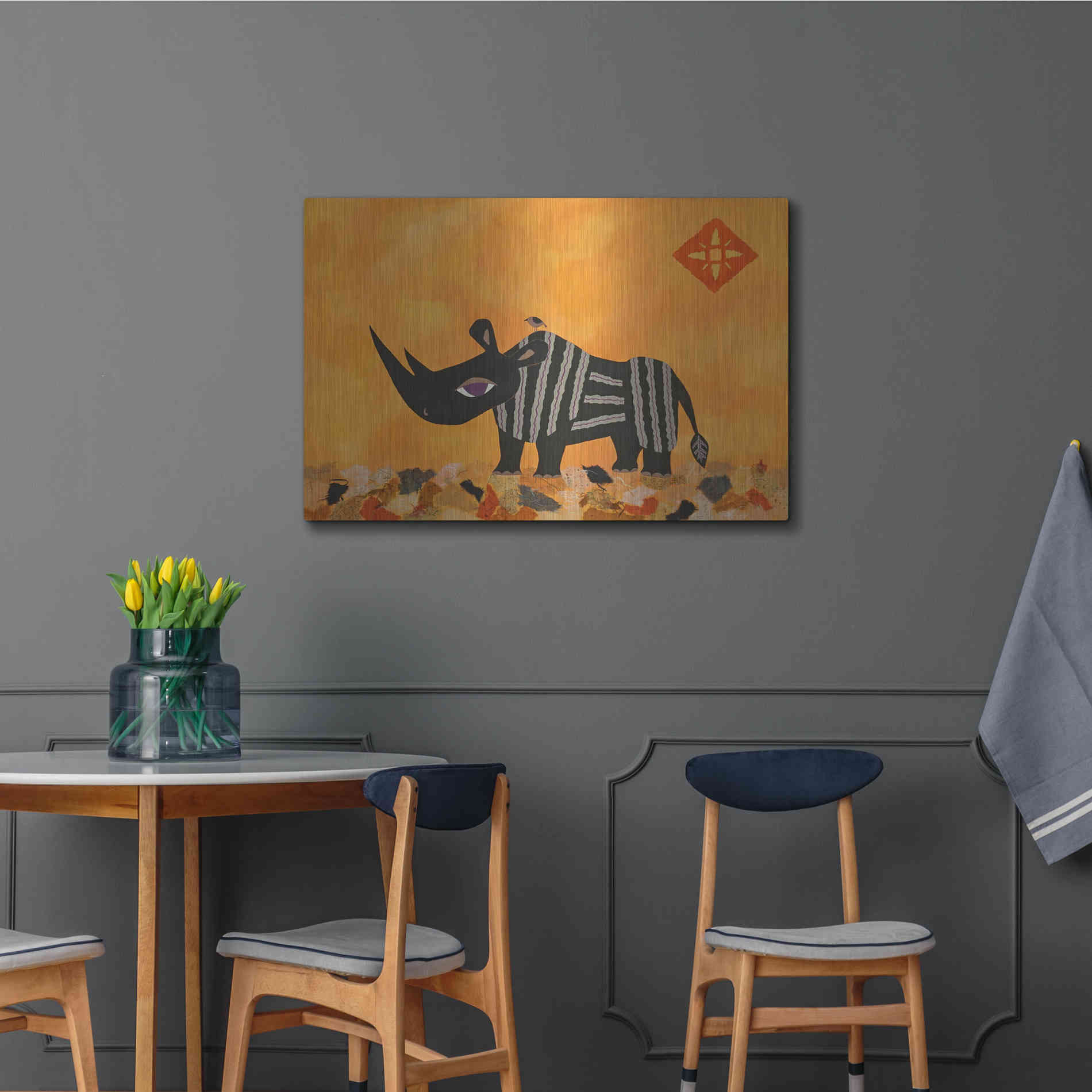 Luxe Metal Art 'Rhino with Summer Sky by Casey Craig Metal Wall Art,36x24
