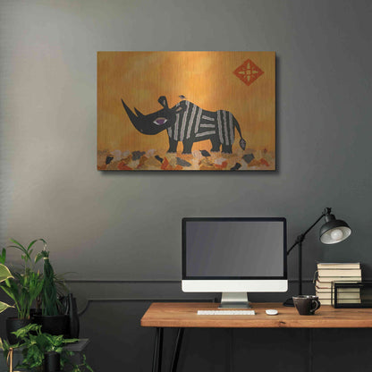 Luxe Metal Art 'Rhino with Summer Sky by Casey Craig Metal Wall Art,36x24