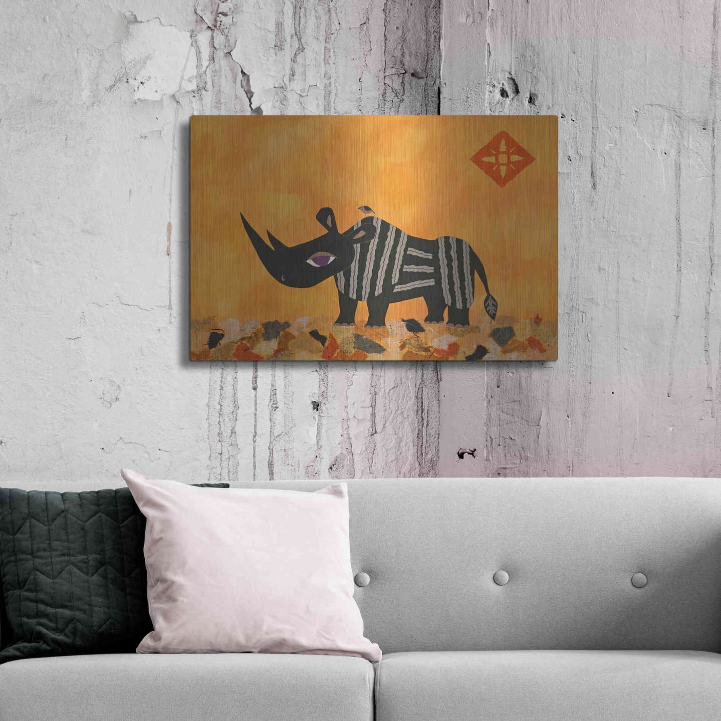 Luxe Metal Art 'Rhino with Summer Sky by Casey Craig Metal Wall Art,36x24