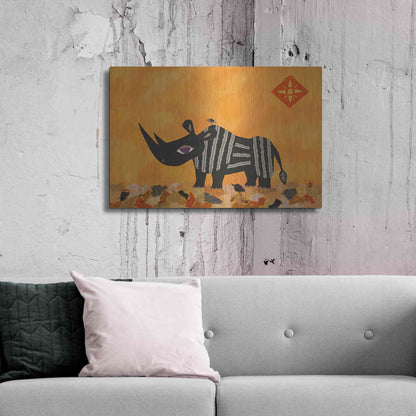 Luxe Metal Art 'Rhino with Summer Sky by Casey Craig Metal Wall Art,36x24