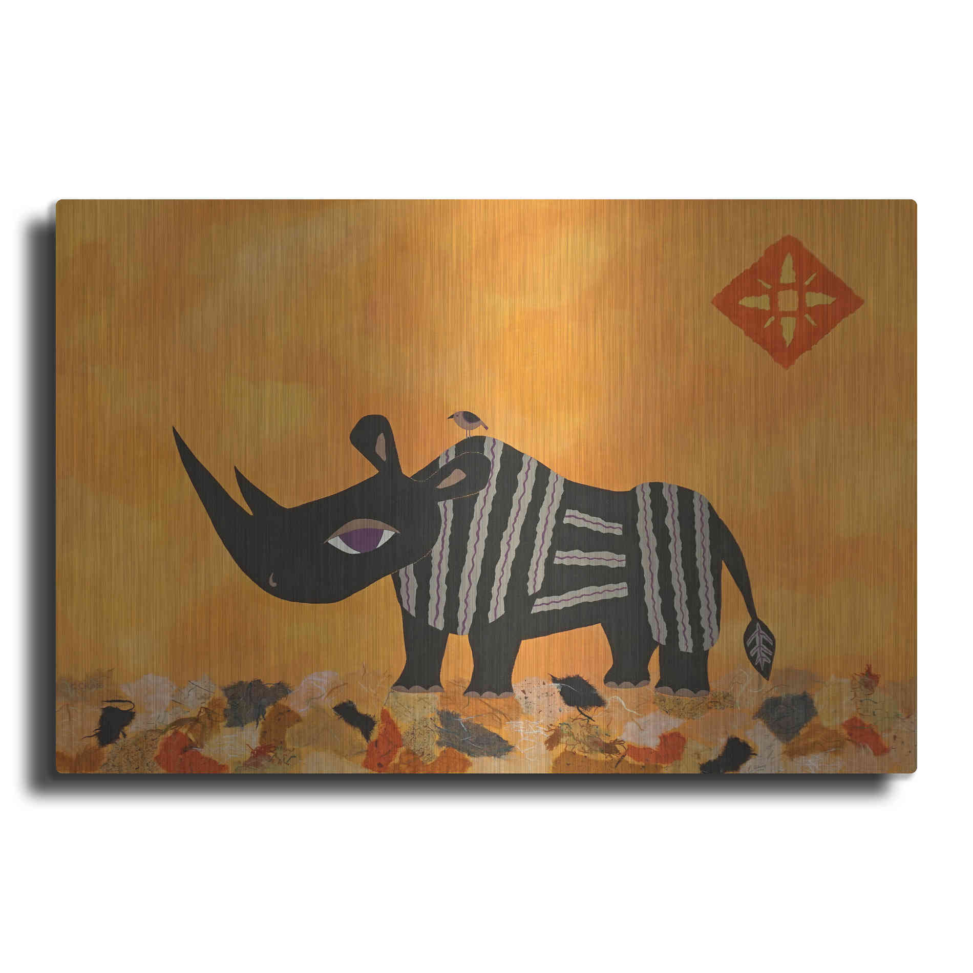 Luxe Metal Art 'Rhino with Summer Sky by Casey Craig Metal Wall Art