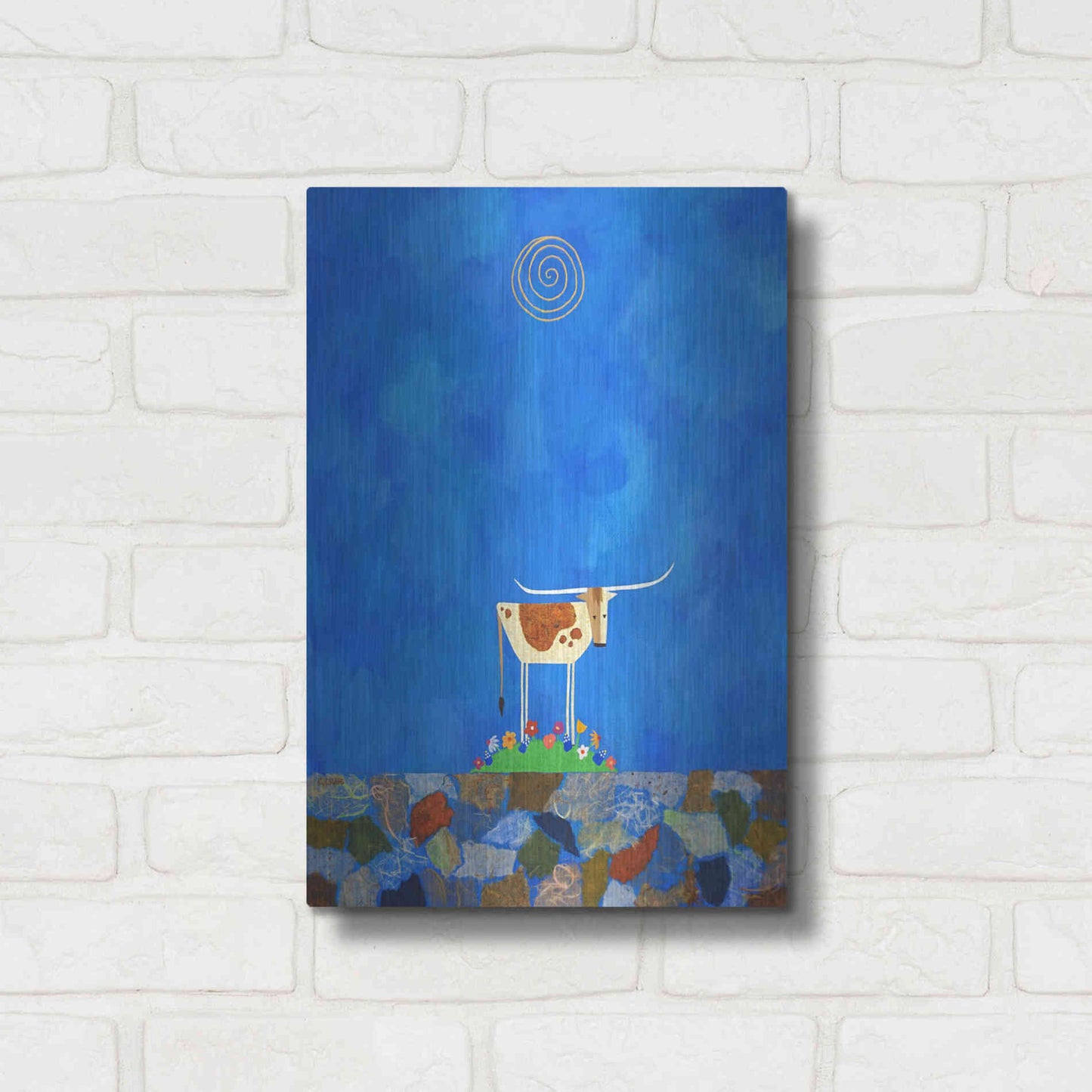 Luxe Metal Art 'Longhorn on Wildflower Hill by Casey Craig Metal Wall Art,12x16