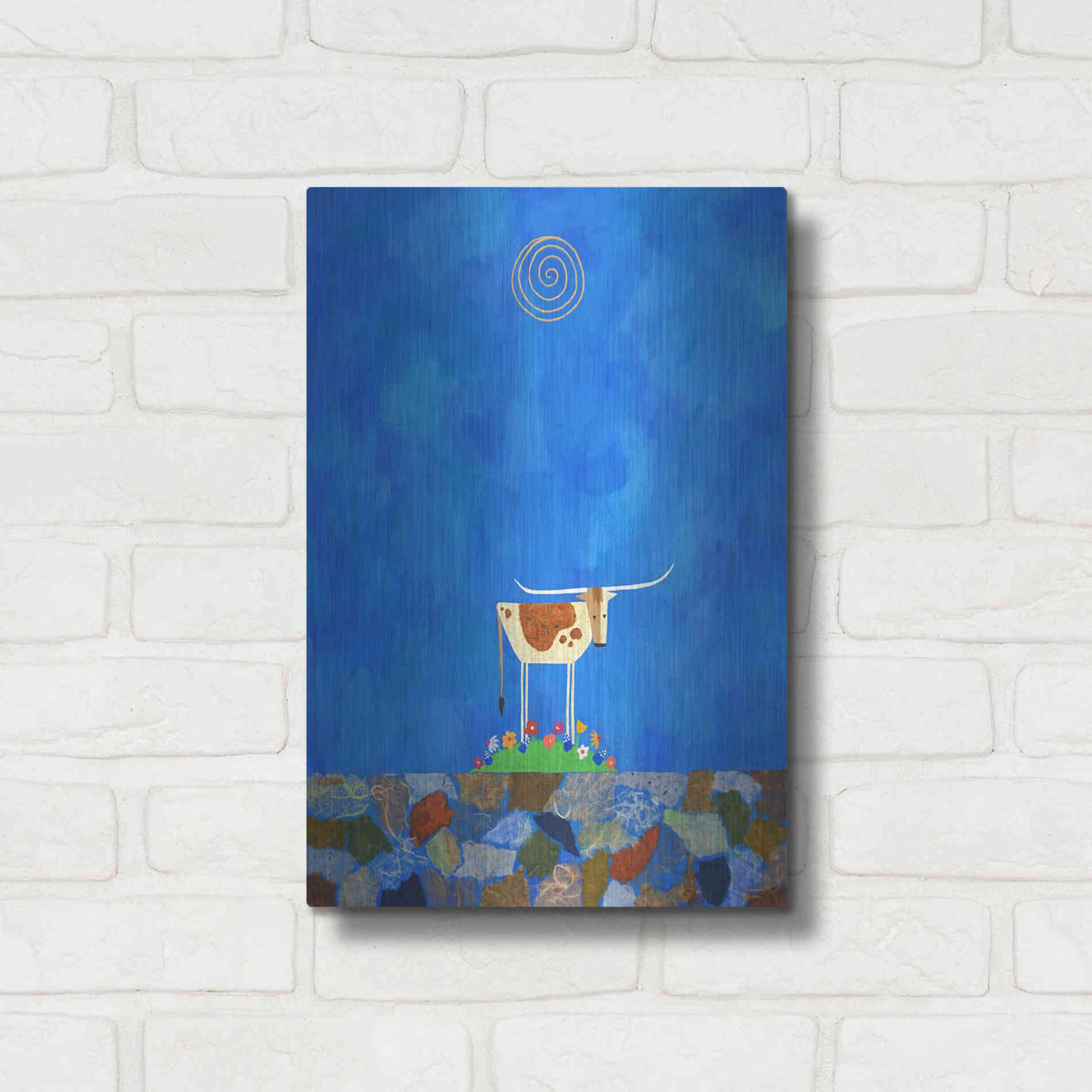 Luxe Metal Art 'Longhorn on Wildflower Hill by Casey Craig Metal Wall Art,12x16