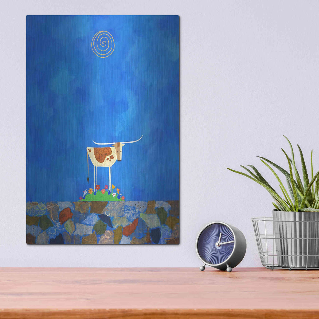 Luxe Metal Art 'Longhorn on Wildflower Hill by Casey Craig Metal Wall Art,12x16