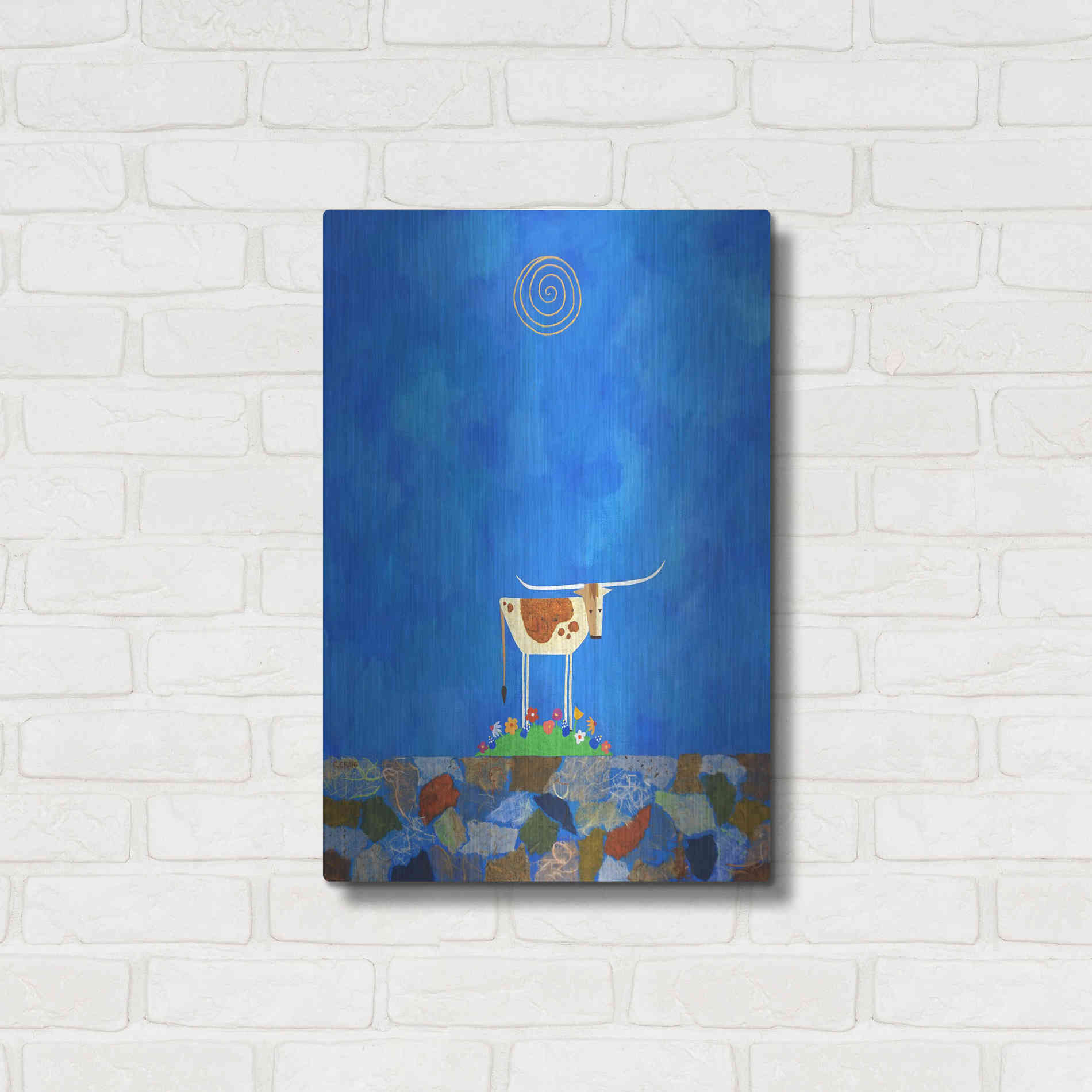 Luxe Metal Art 'Longhorn on Wildflower Hill by Casey Craig Metal Wall Art,16x24