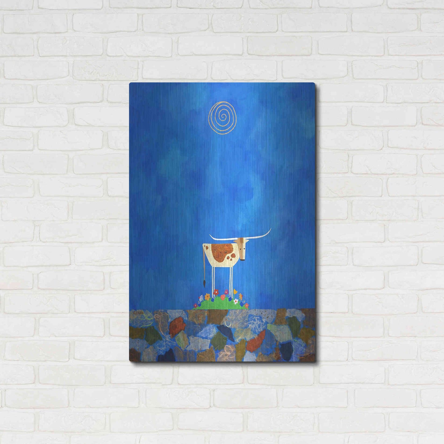 Luxe Metal Art 'Longhorn on Wildflower Hill by Casey Craig Metal Wall Art,24x36