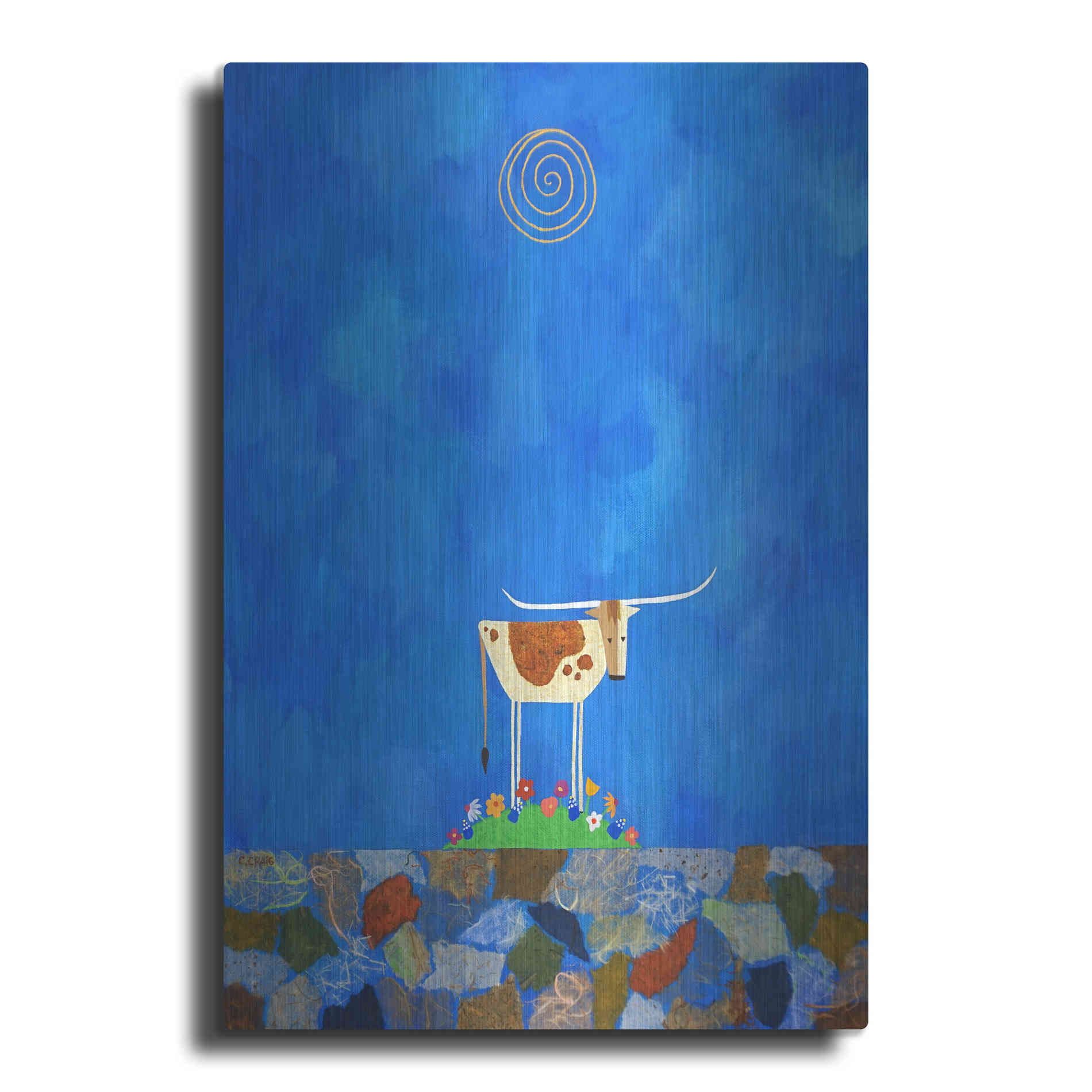 Luxe Metal Art 'Longhorn on Wildflower Hill by Casey Craig Metal Wall Art