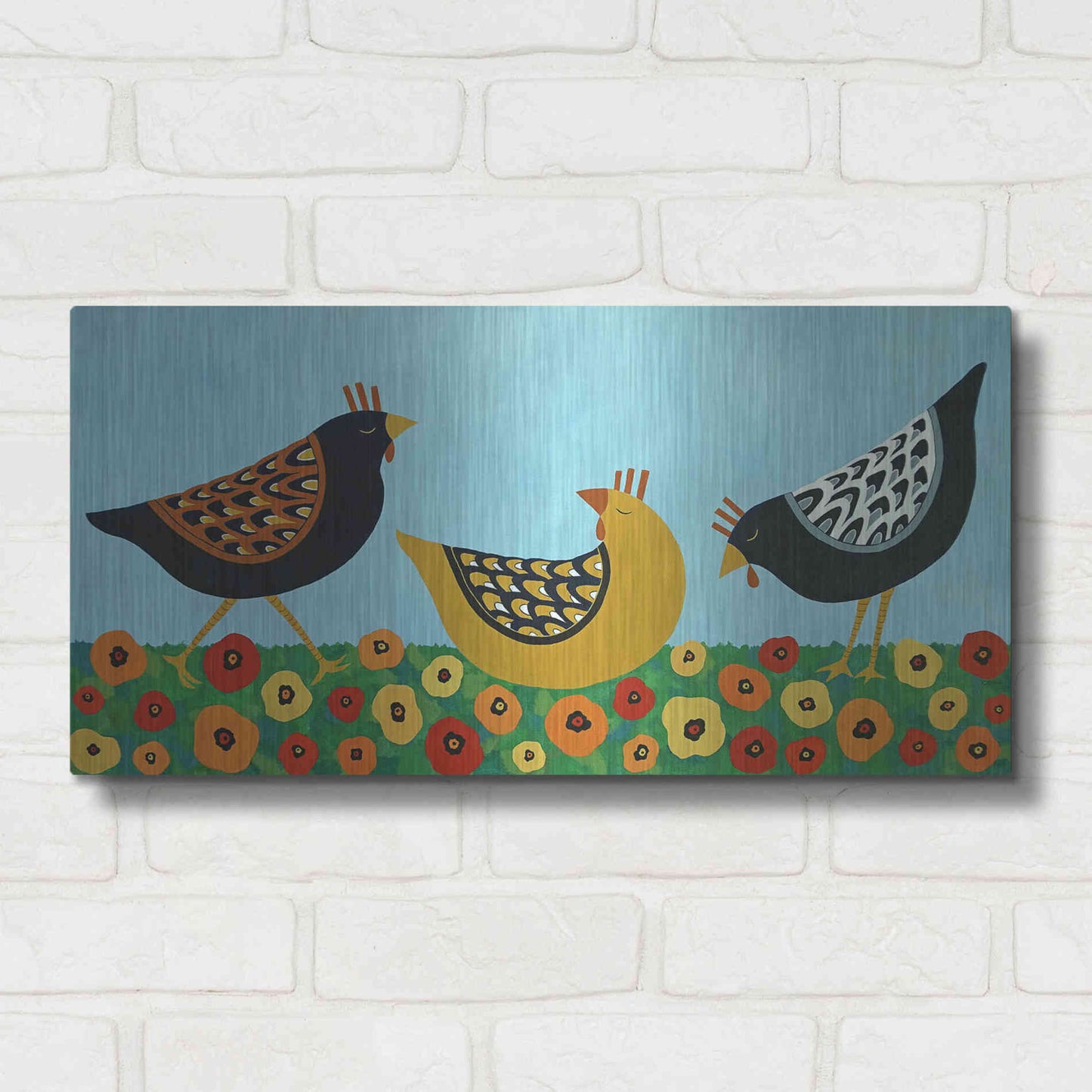 Luxe Metal Art 'Hens and Poppies by Casey Craig Metal Wall Art,24x12