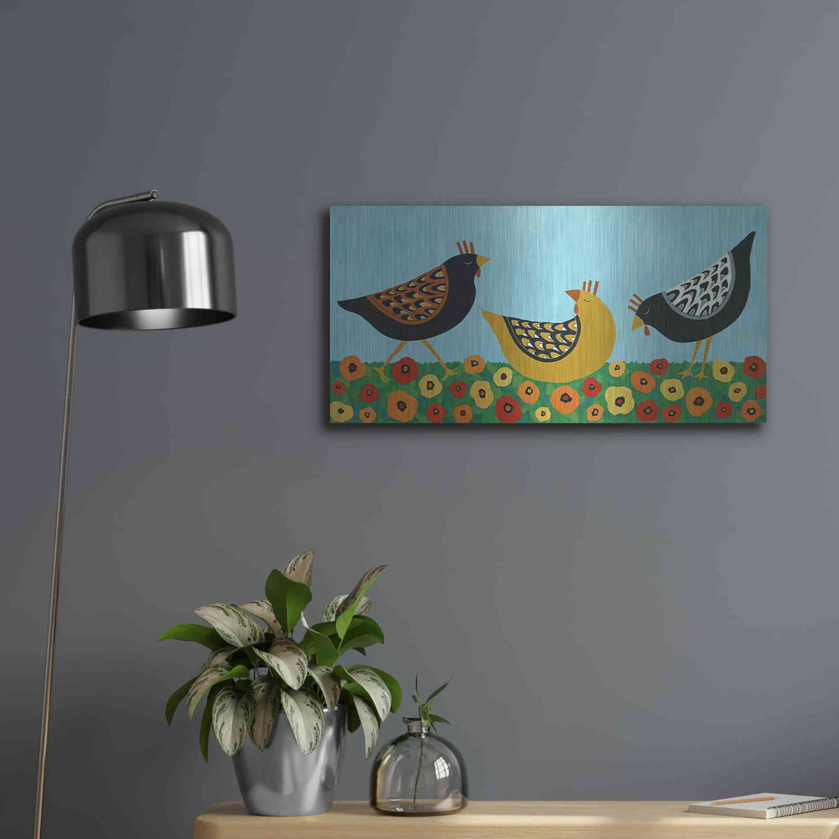 Luxe Metal Art 'Hens and Poppies by Casey Craig Metal Wall Art,24x12