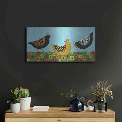 Luxe Metal Art 'Hens and Poppies by Casey Craig Metal Wall Art,24x12