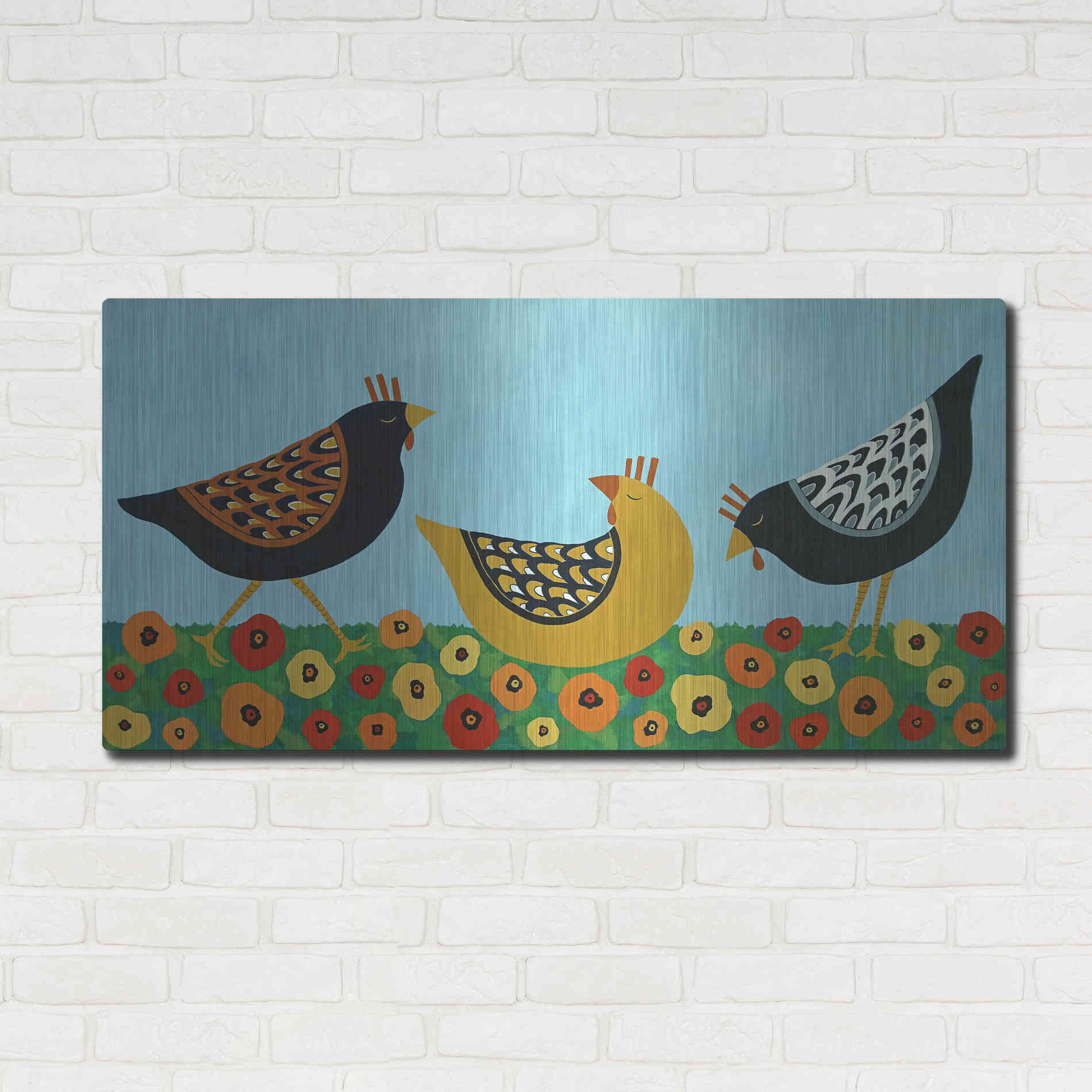 Luxe Metal Art 'Hens and Poppies by Casey Craig Metal Wall Art,48x24