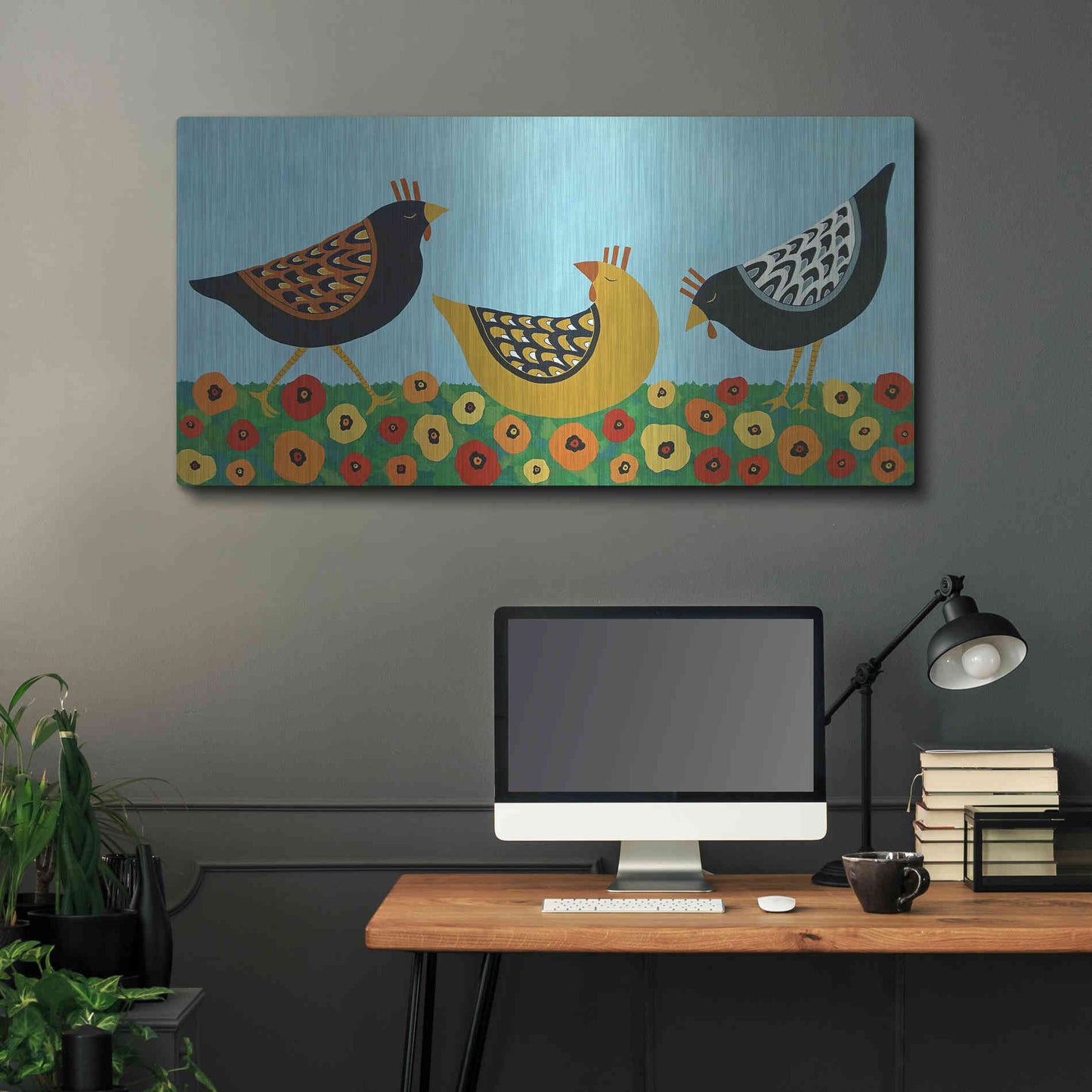 Luxe Metal Art 'Hens and Poppies by Casey Craig Metal Wall Art,48x24